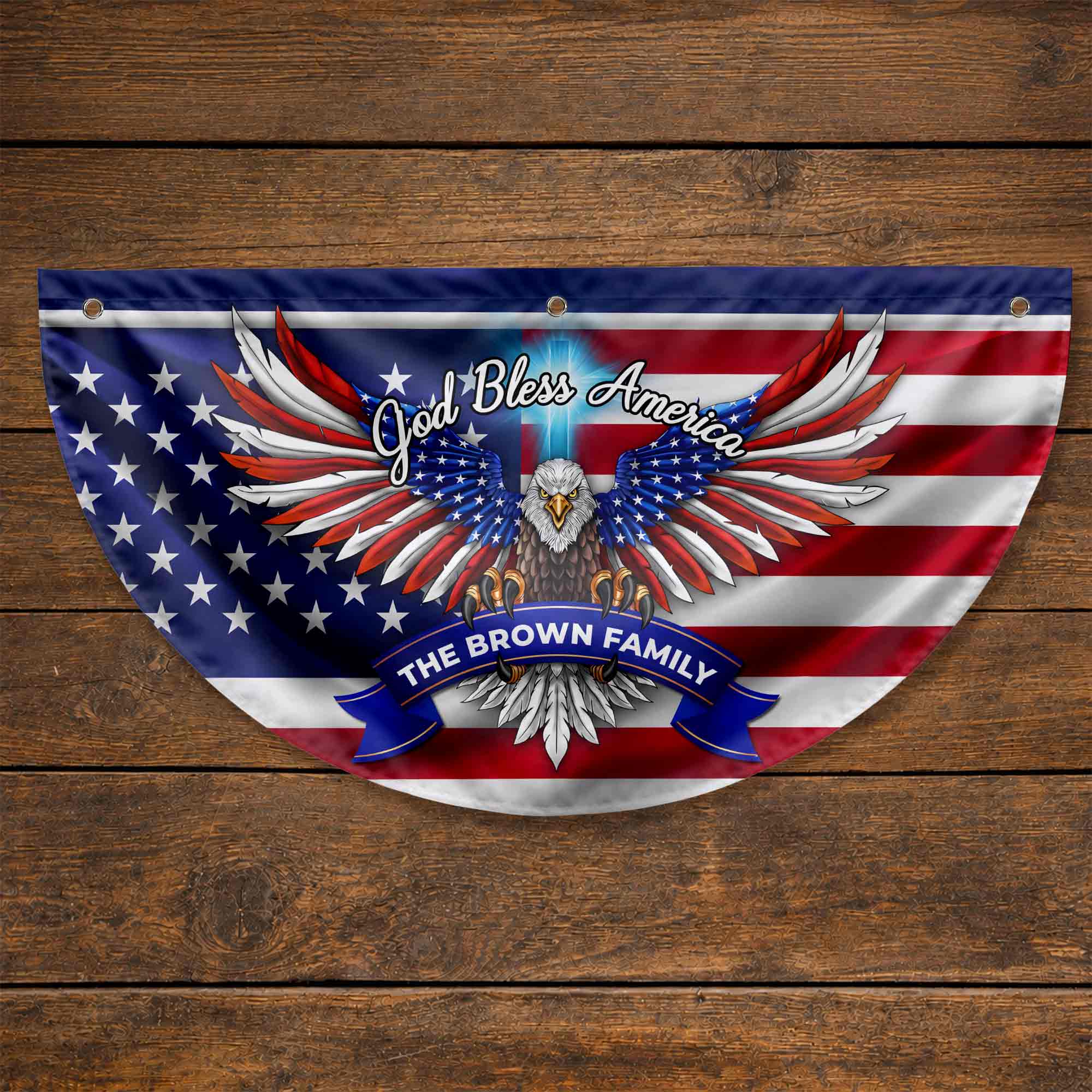Personalized American Flag Fan Flag Custom Family Name 4th of July Gift
