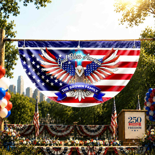 Personalized American Flag Fan Flag Custom Family Name 4th of July Gift