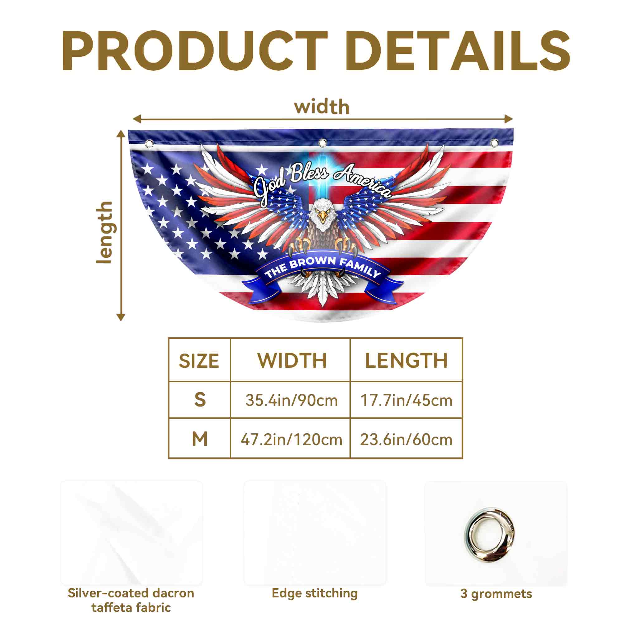 Personalized American Flag Fan Flag Custom Family Name 4th of July Gift