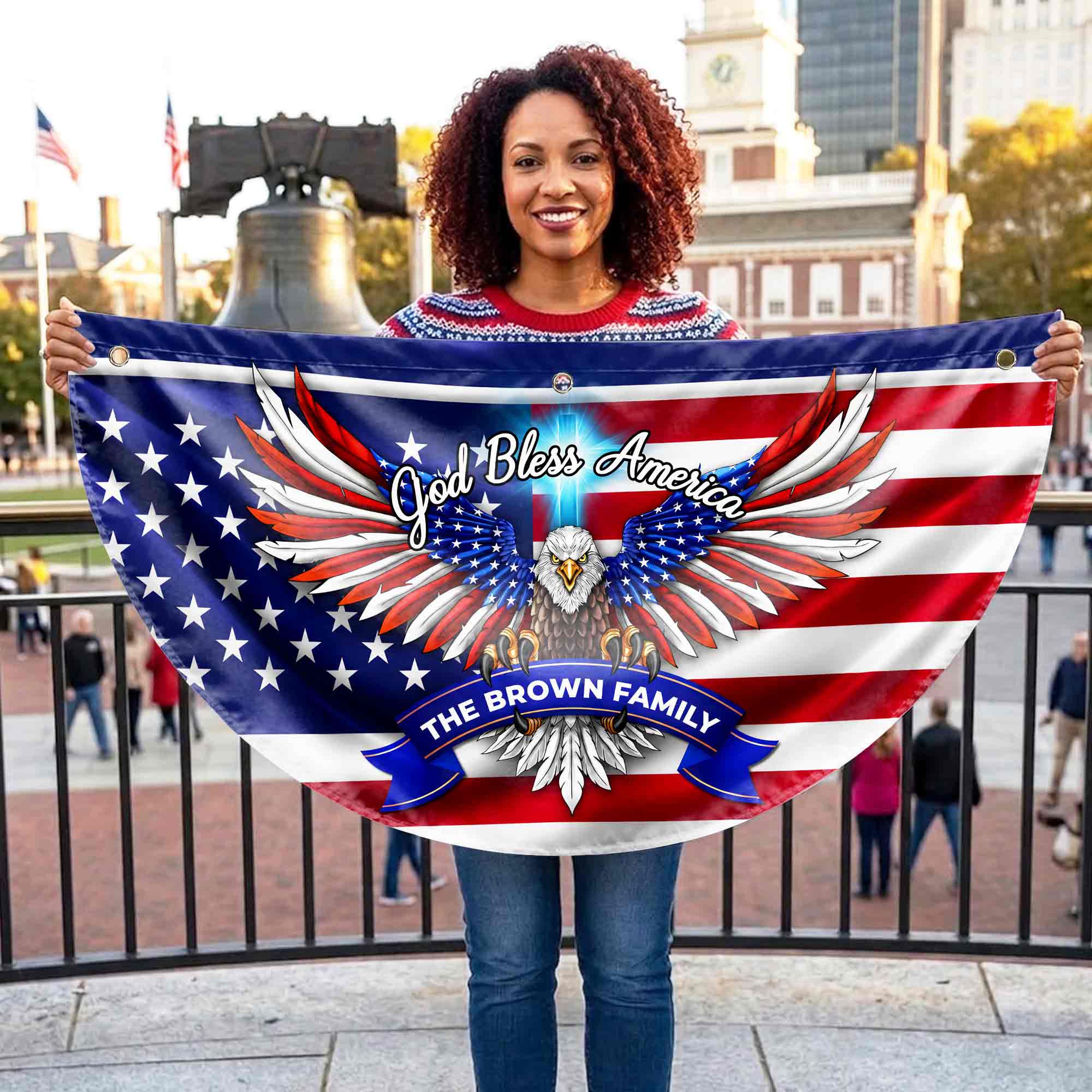 Personalized American Flag Fan Flag Custom Family Name 4th of July Gift