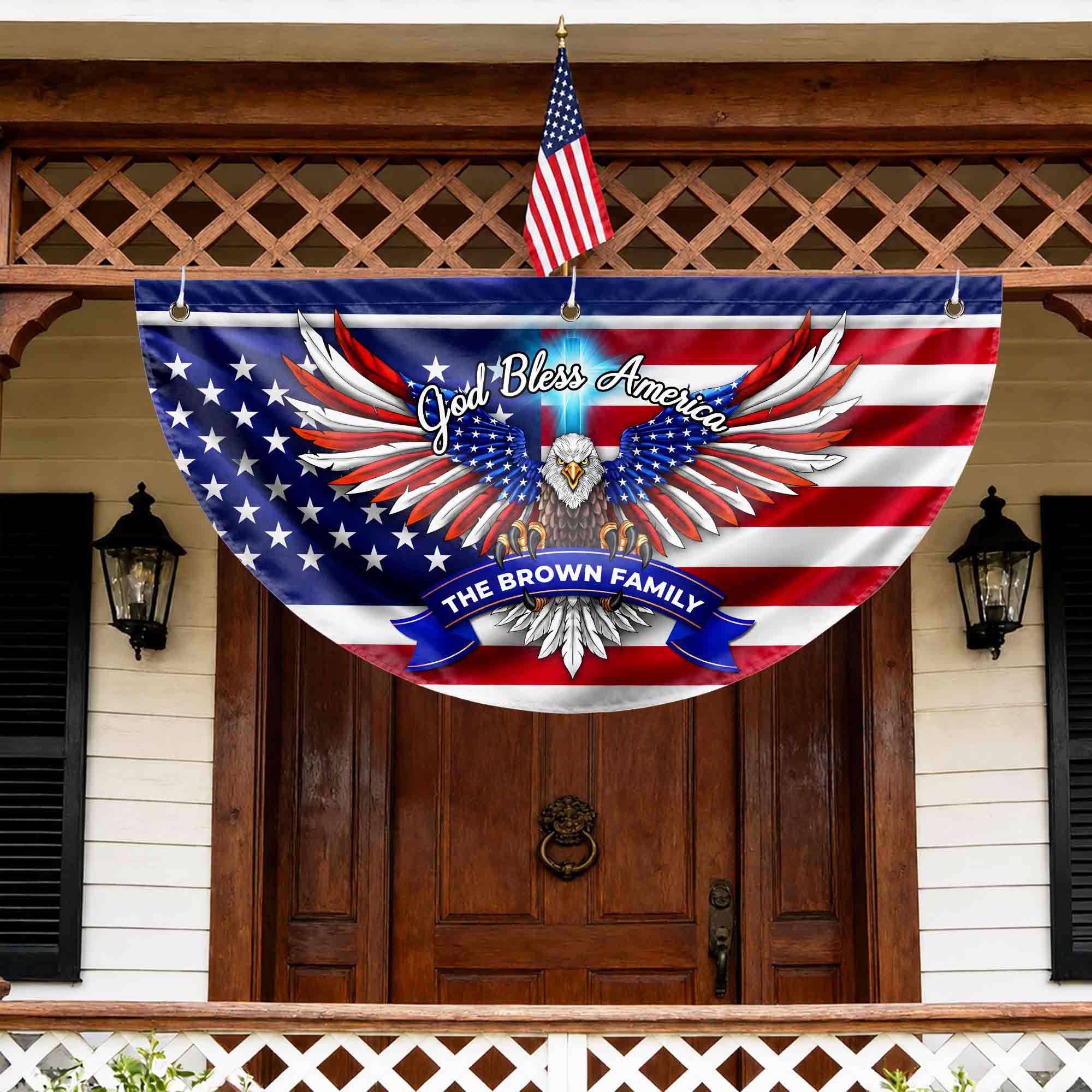 Personalized American Flag Fan Flag Custom Family Name 4th of July Gift