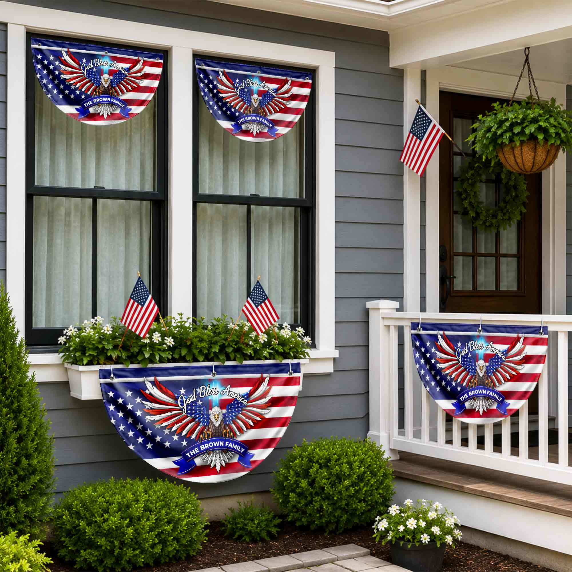 Personalized American Flag Fan Flag Custom Family Name 4th of July Gift