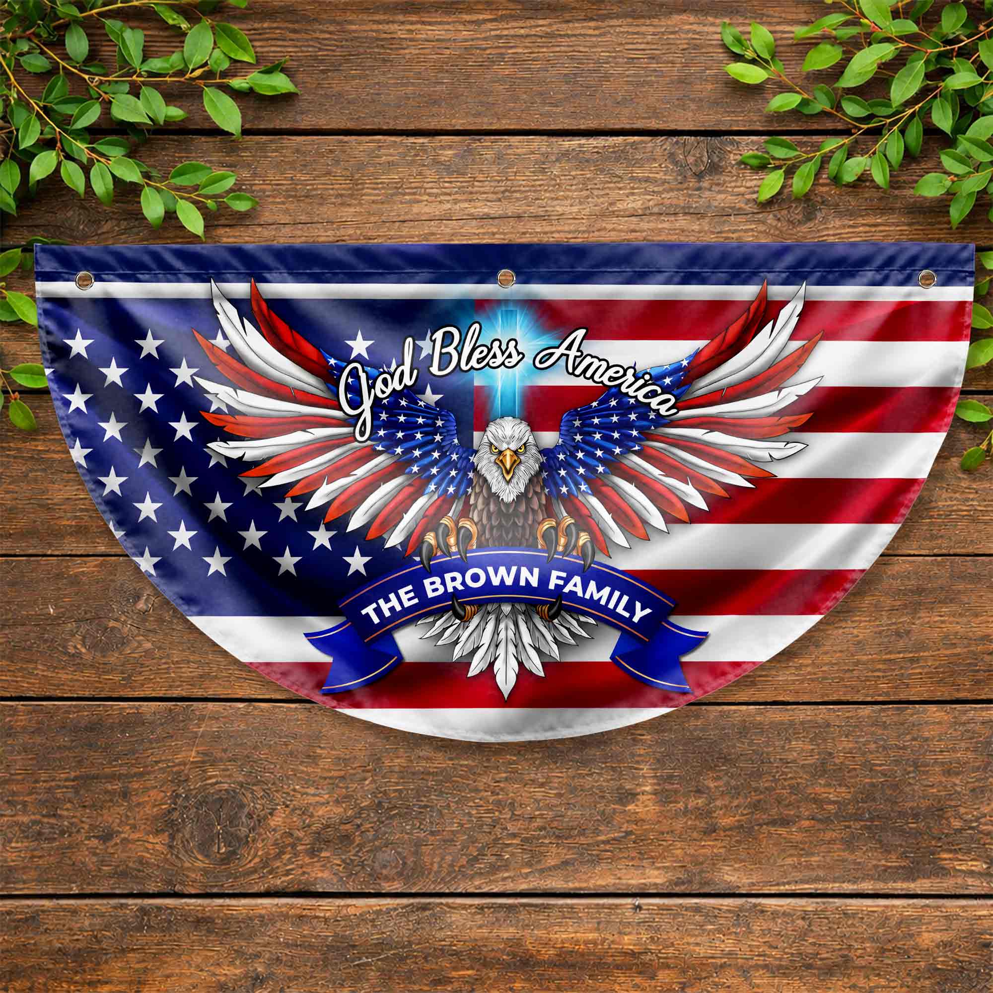 Personalized American Flag Fan Flag Custom Family Name 4th of July Gift