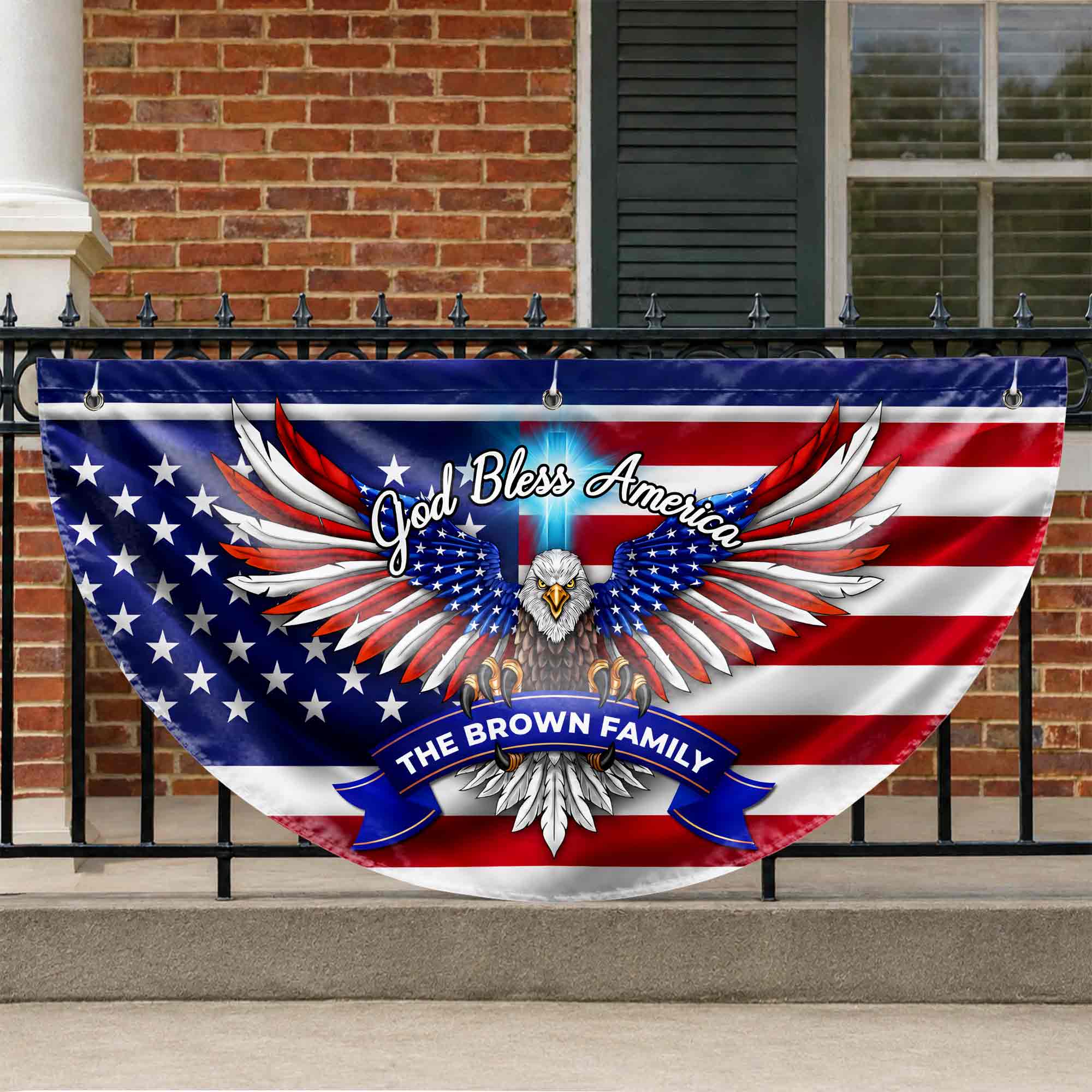 Personalized American Flag Fan Flag Custom Family Name 4th of July Gift
