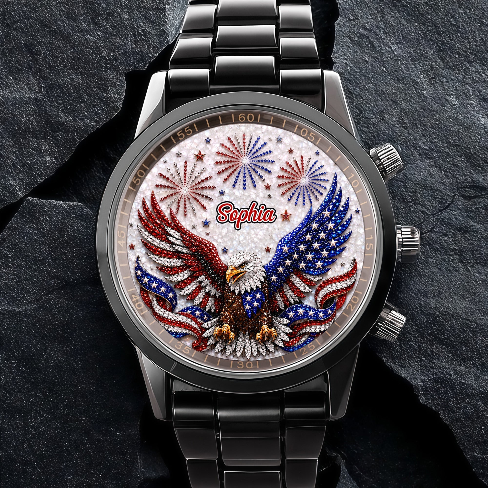 Personalized Black Men's Watch Custom Name Eagle Design Gift