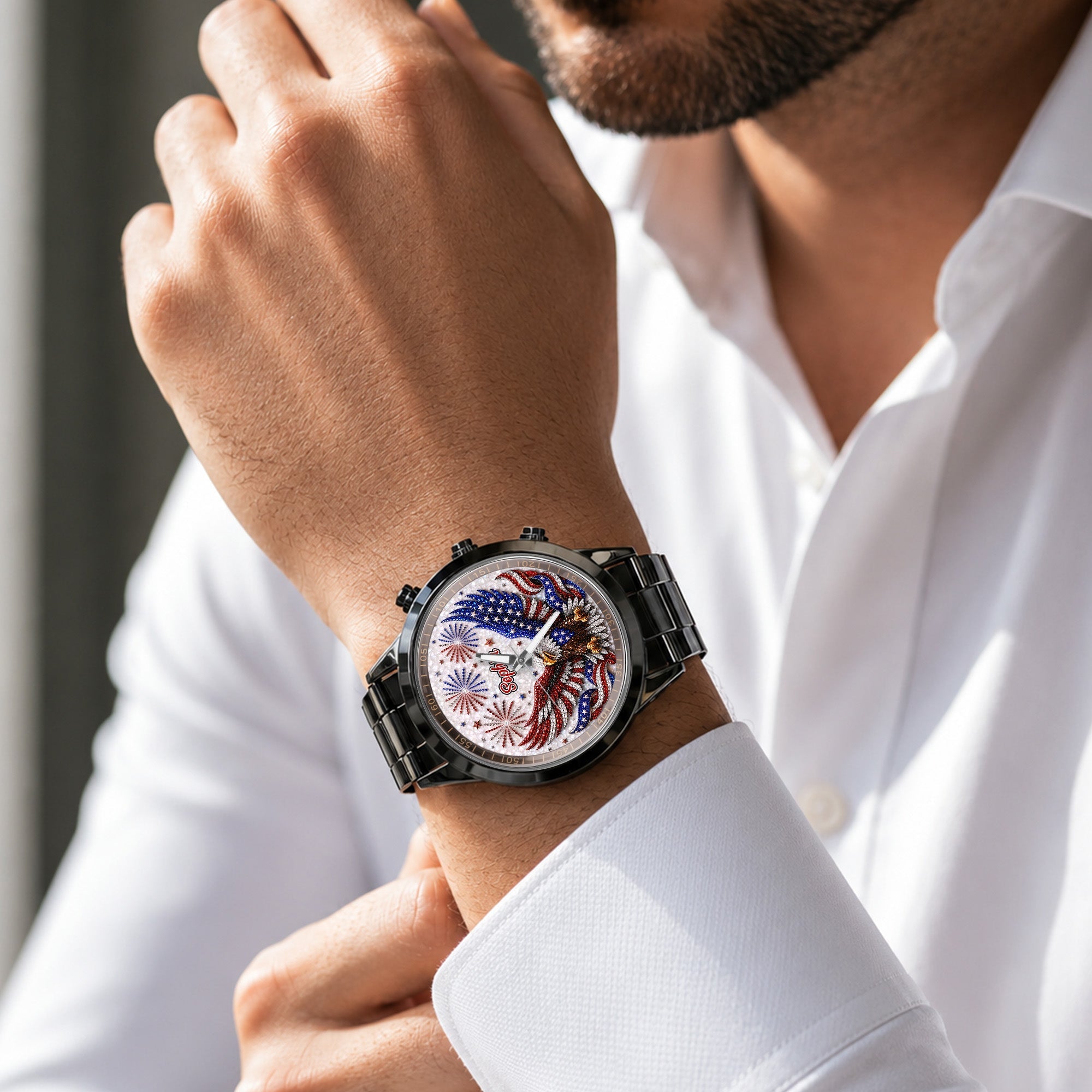 Personalized Black Men's Watch Custom Name Eagle Design Gift
