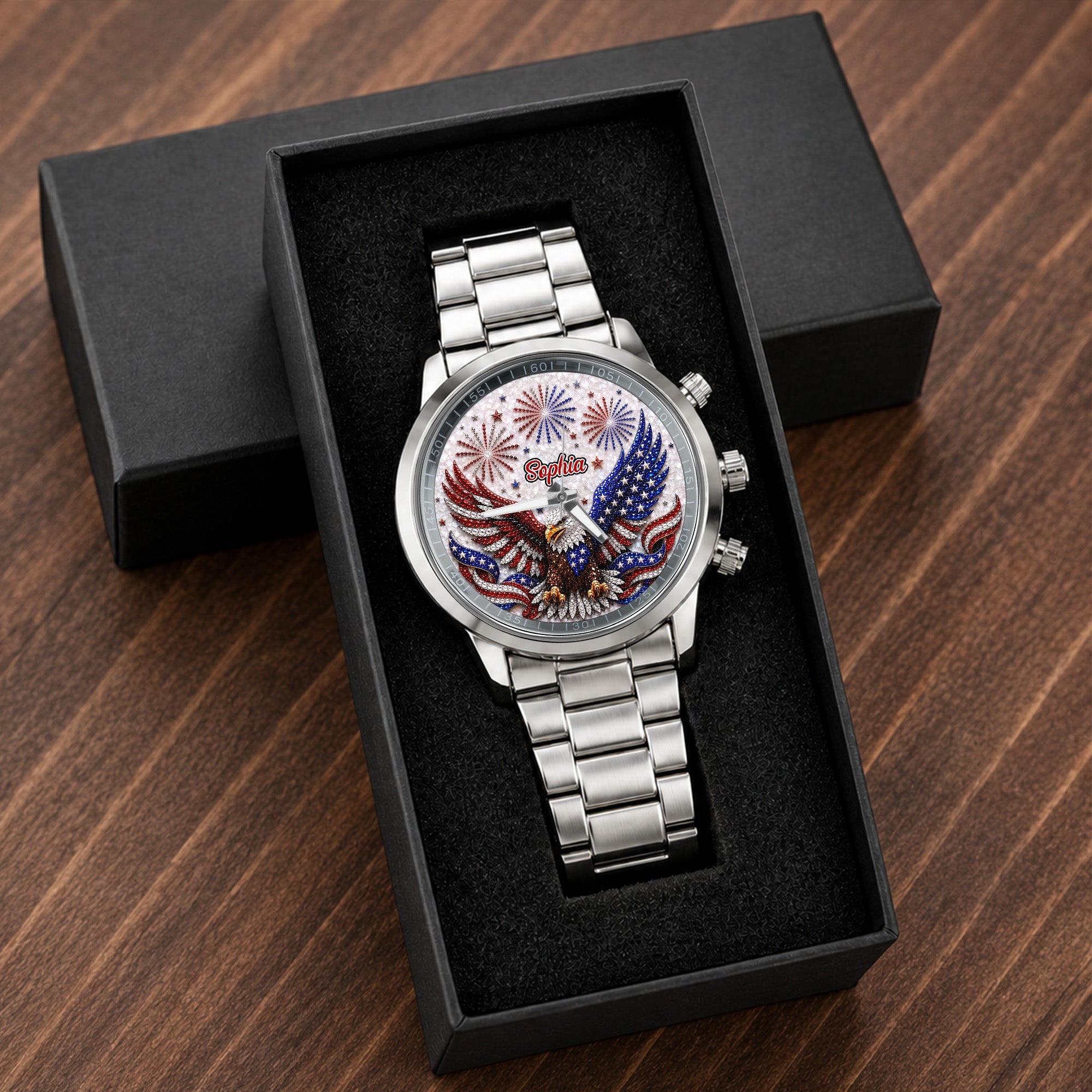 Personalized Black Men's Watch Custom Name Eagle Design Gift