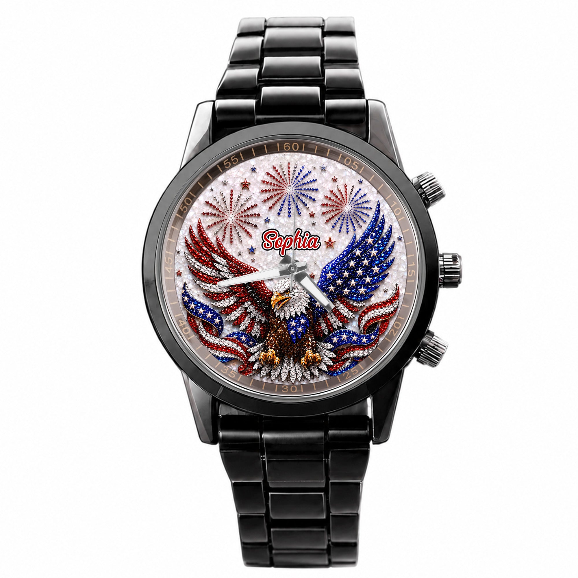 Personalized Black Men's Watch Custom Name Eagle Design Gift