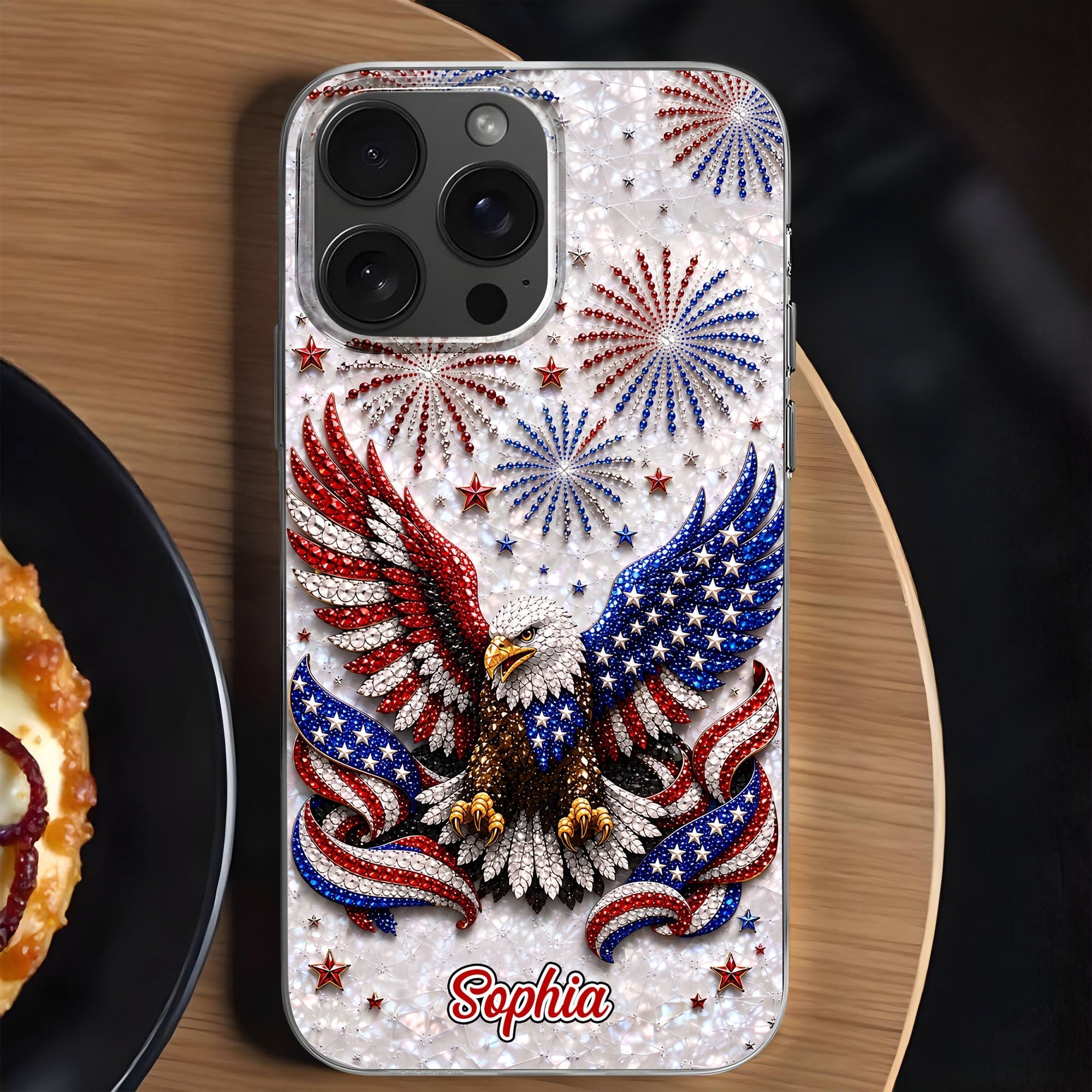 Personalized Clear Phone Case Patriotic Eagle USA Flag Gift
