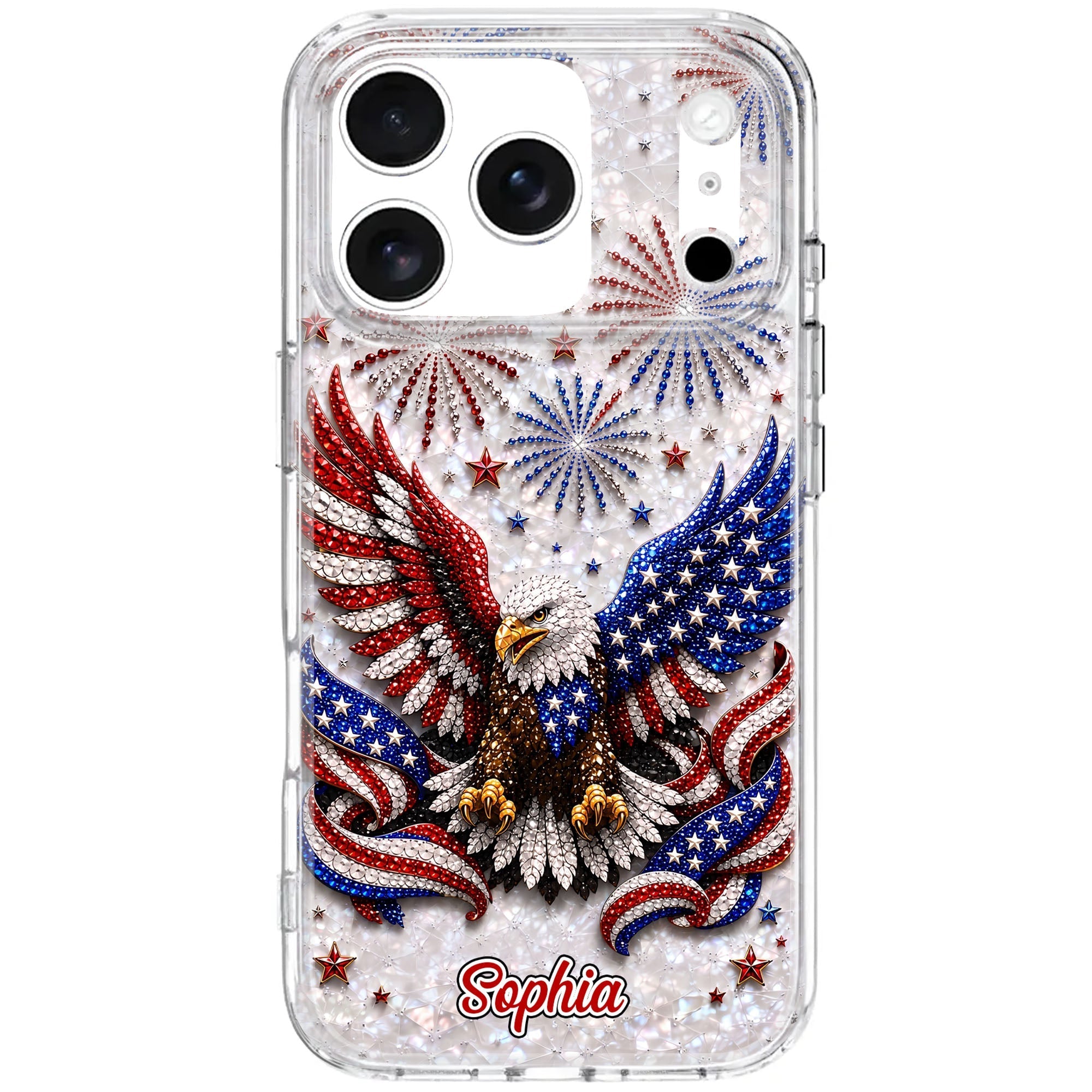 Personalized Clear Phone Case Patriotic Eagle USA Flag Gift