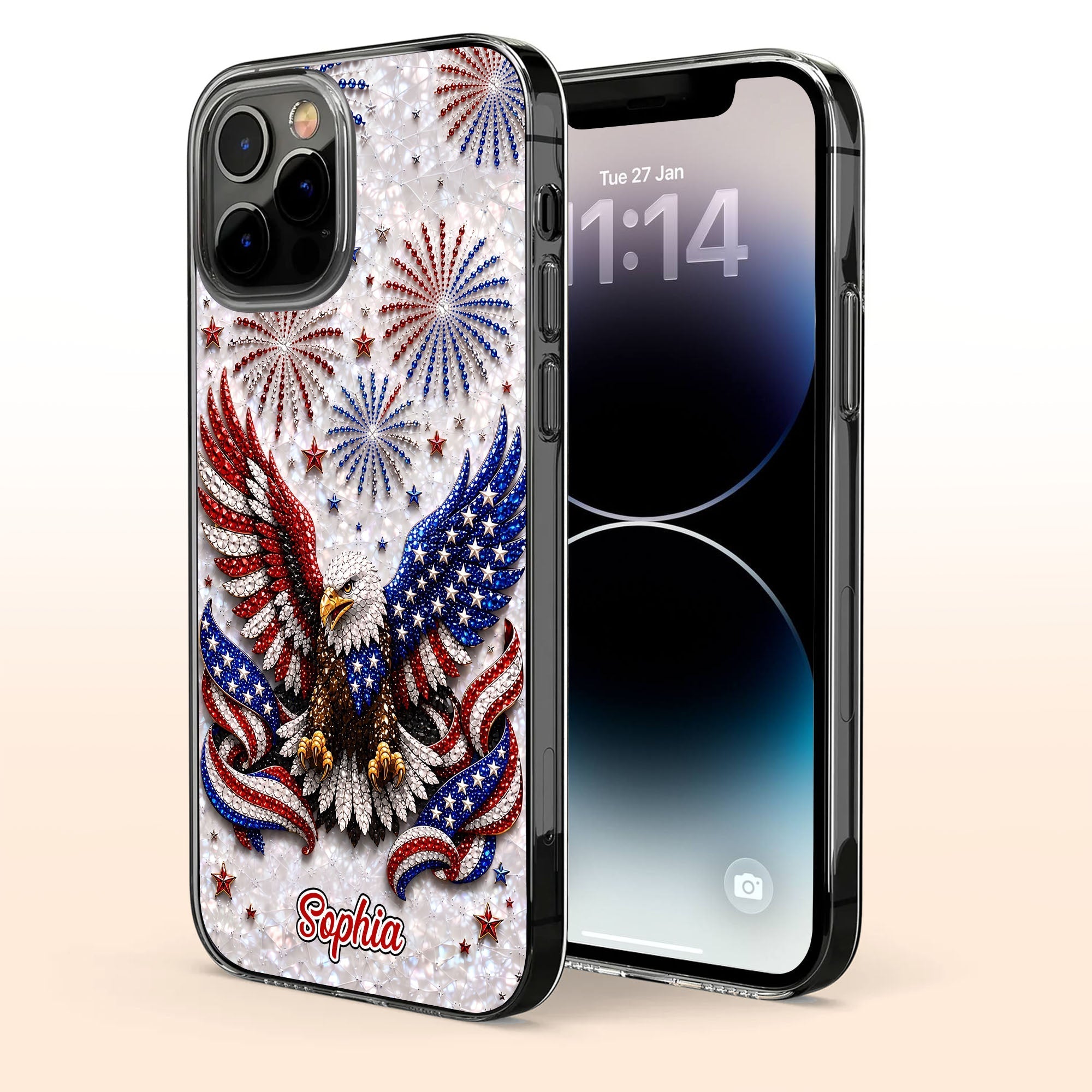 Personalized Clear Phone Case Patriotic Eagle USA Flag Gift