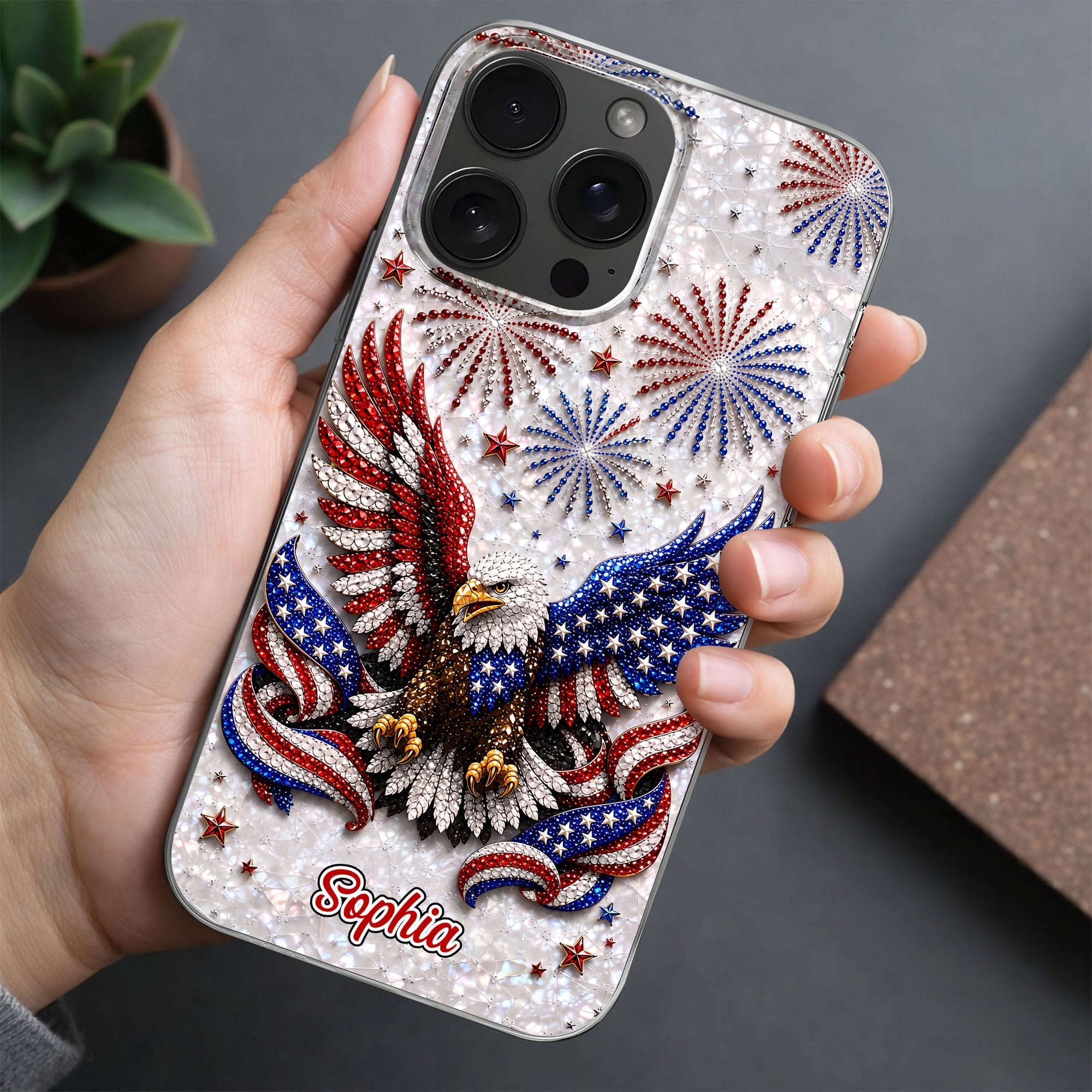 Personalized Clear Phone Case Patriotic Eagle USA Flag Gift