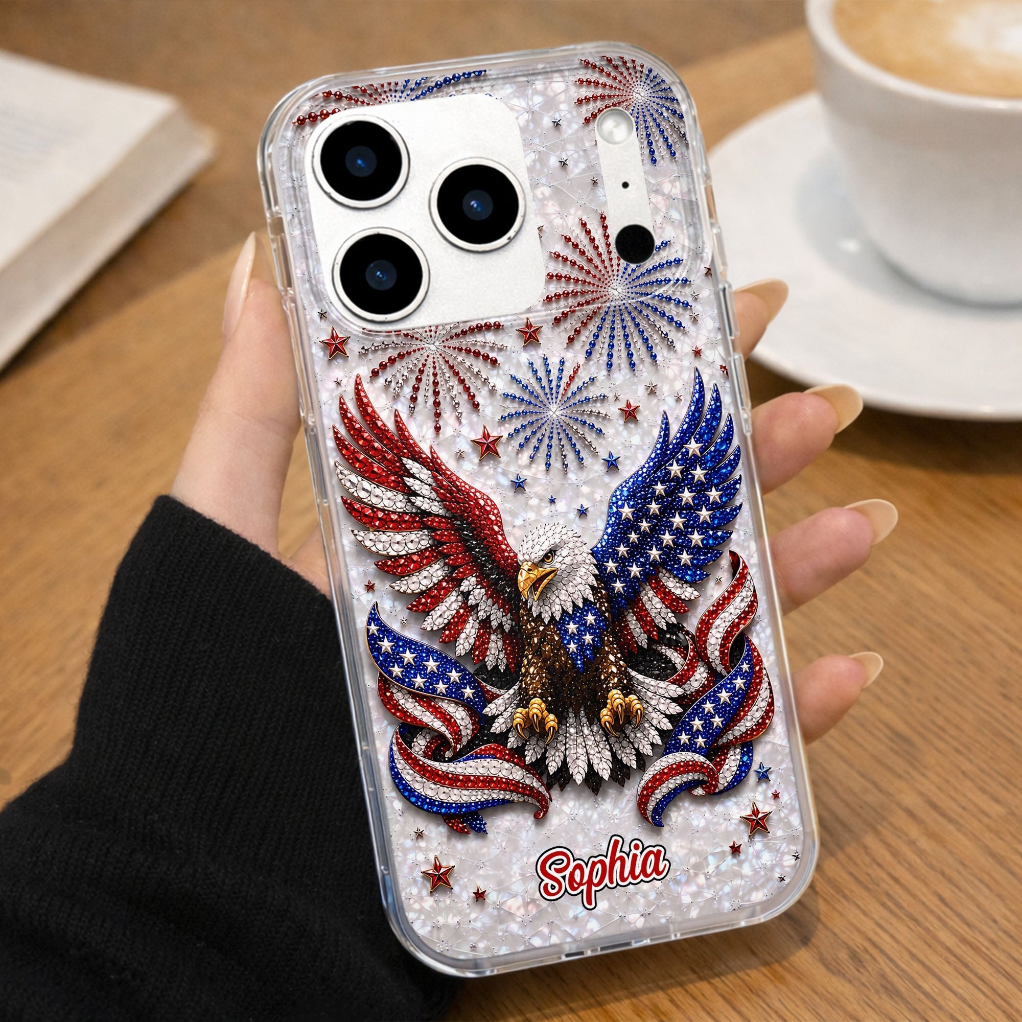 Personalized Clear Phone Case Patriotic Eagle USA Flag Gift