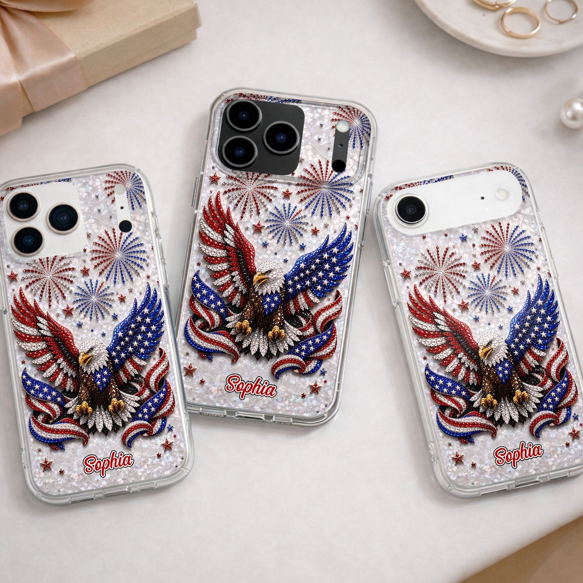 Personalized Clear Phone Case Patriotic Eagle USA Flag Gift