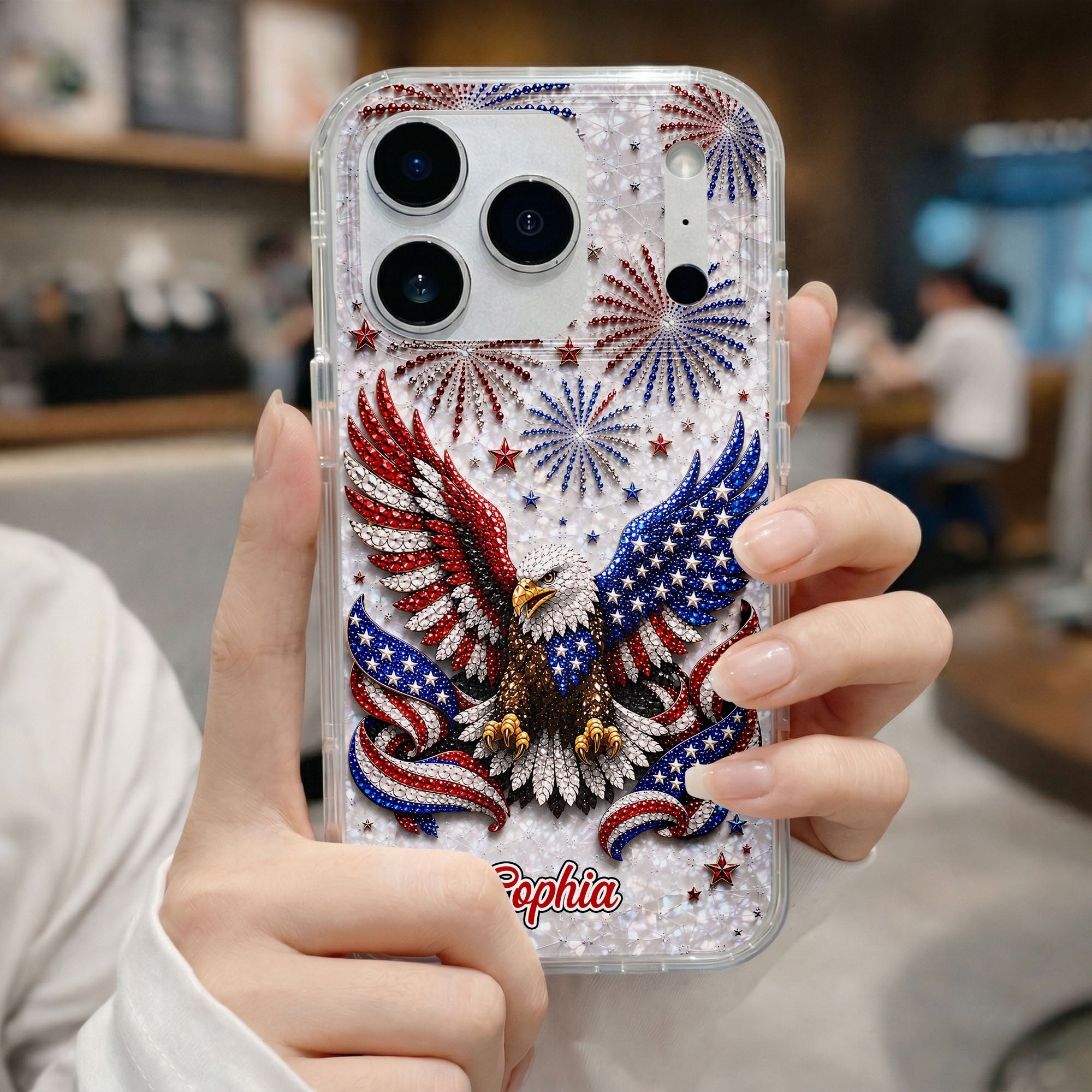 Personalized Clear Phone Case Patriotic Eagle USA Flag Gift