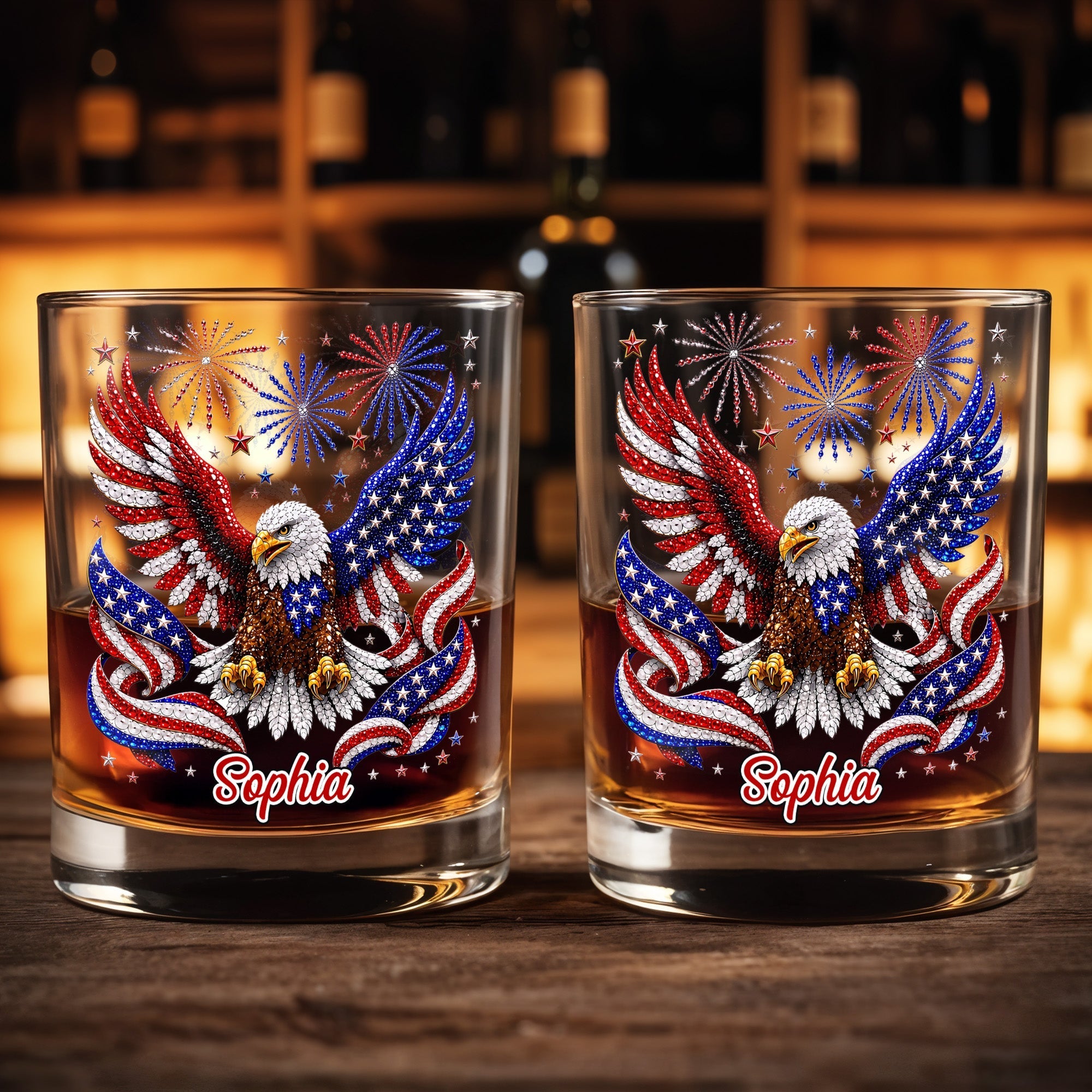 Personalized Custom Whiskey Glass USA Flag Eagle Gift for Dad