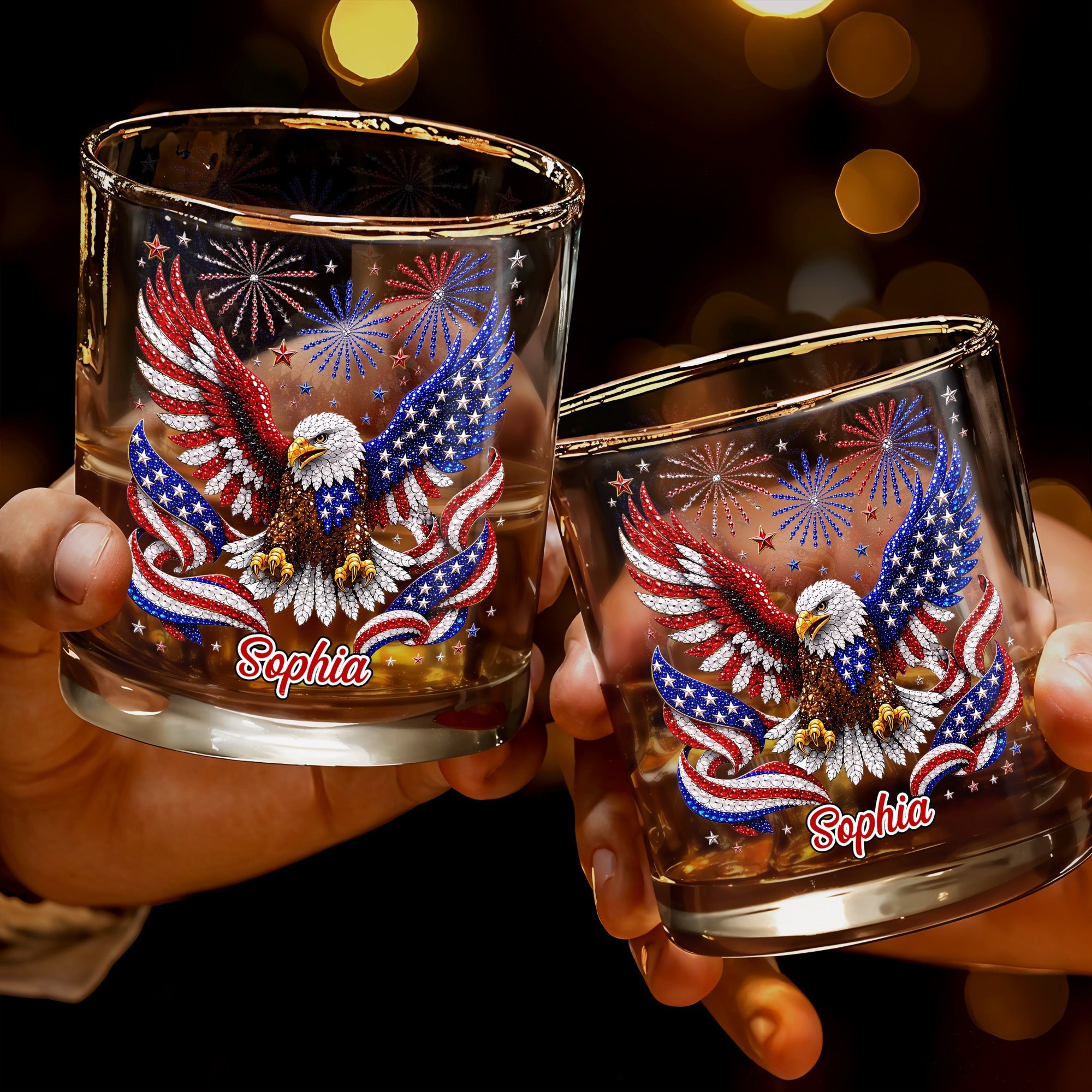Personalized Custom Whiskey Glass USA Flag Eagle Gift for Dad