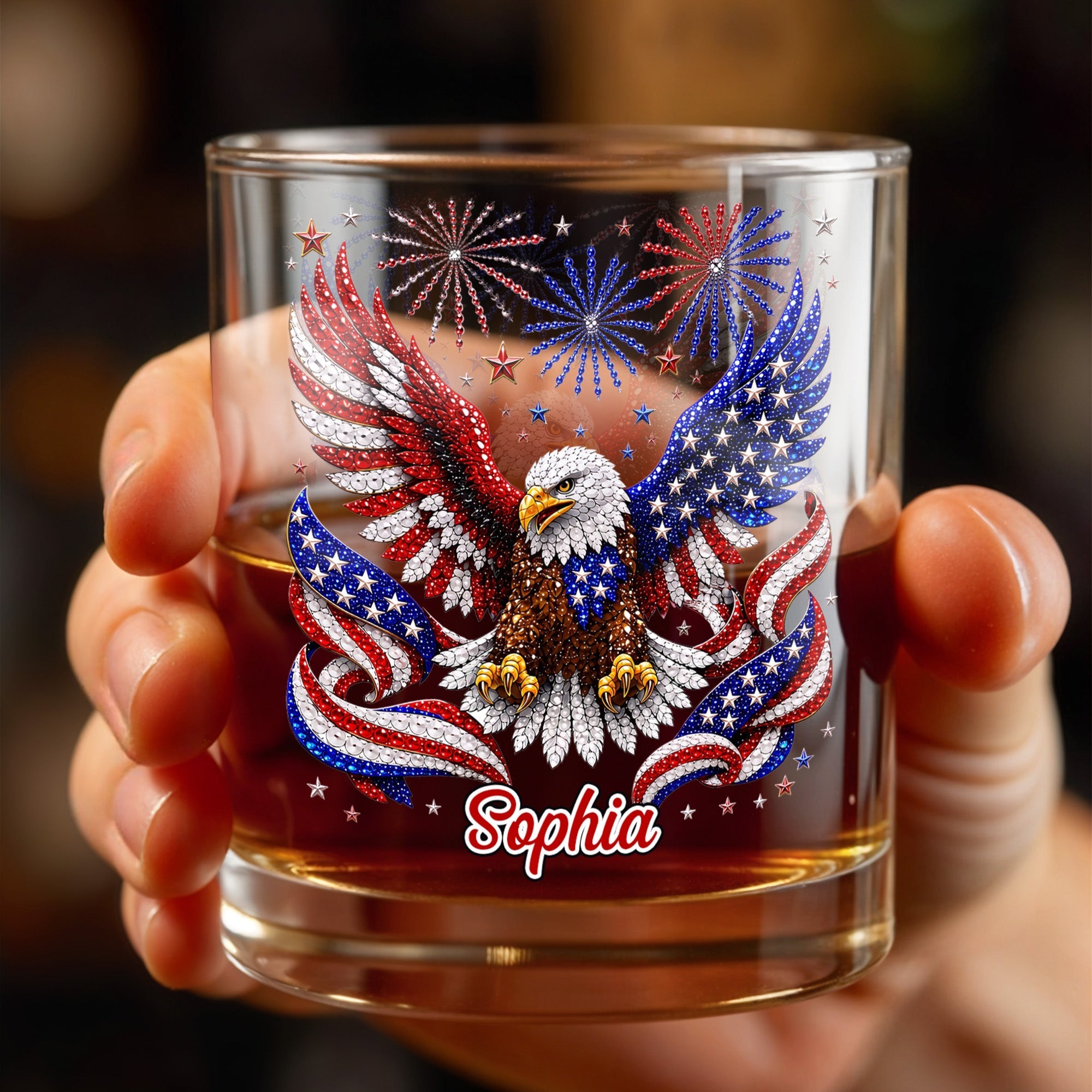 Personalized Custom Whiskey Glass USA Flag Eagle Gift for Dad