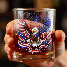 Load image into Gallery viewer, Personalized Custom Whiskey Glass USA Flag Eagle Gift for Dad
