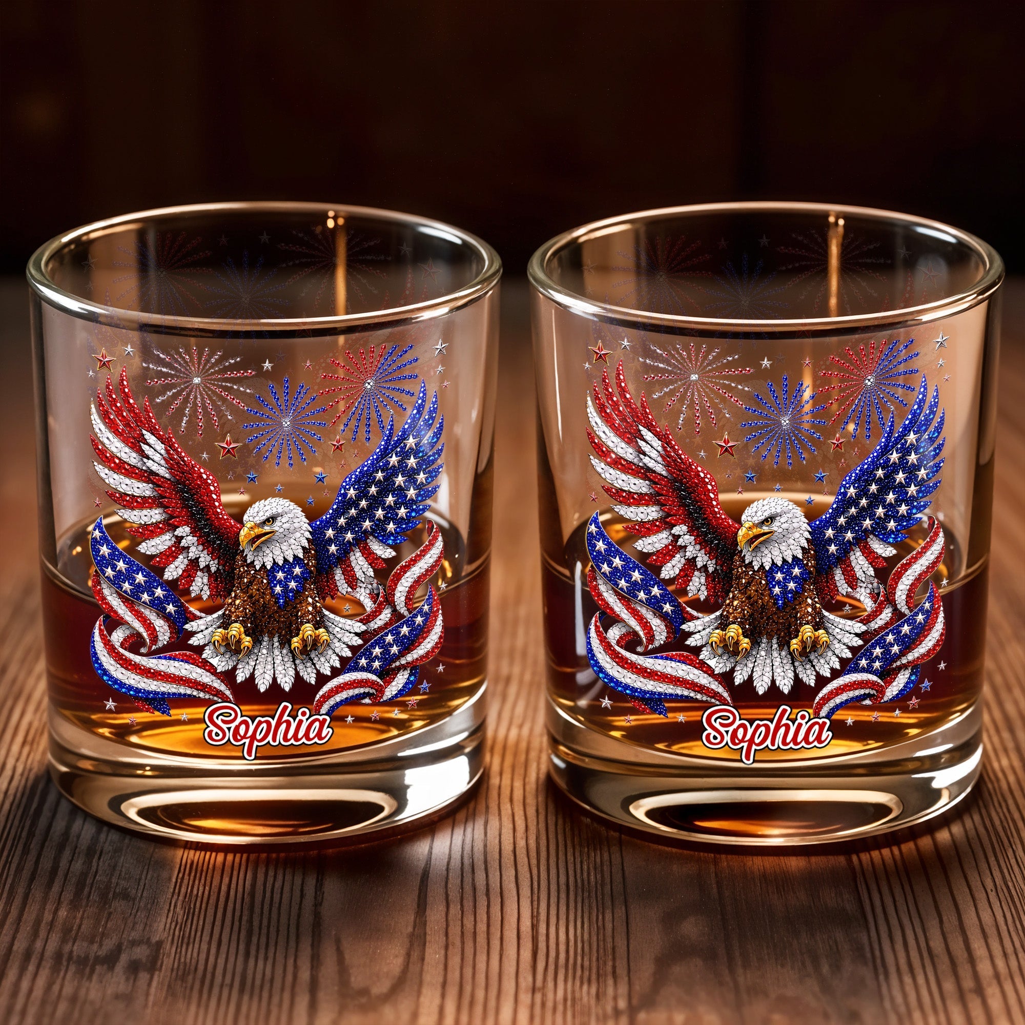 Personalized Custom Whiskey Glass USA Flag Eagle Gift for Dad
