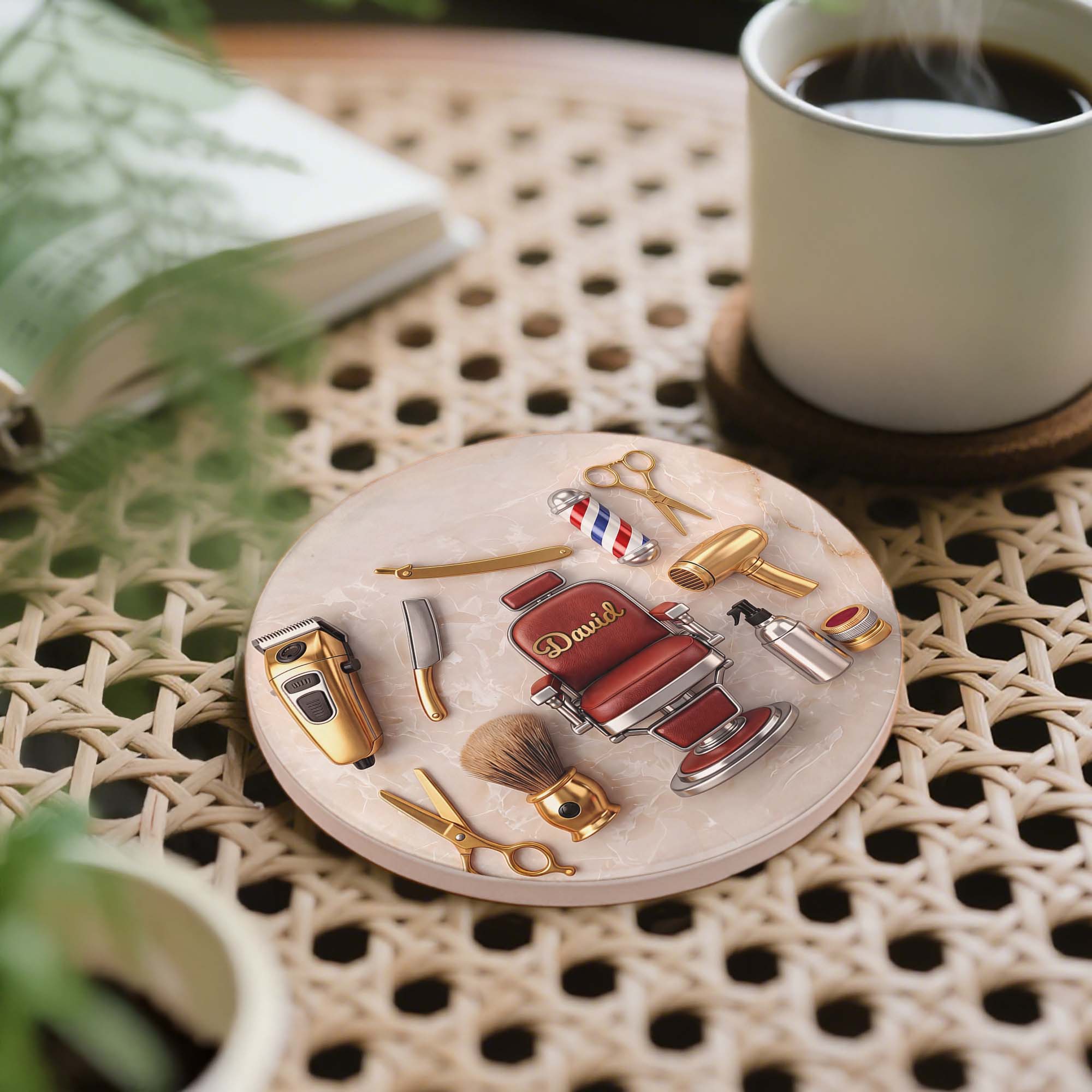 Personalized Ceramic Coaster Custom Name Gift for Dad Barber