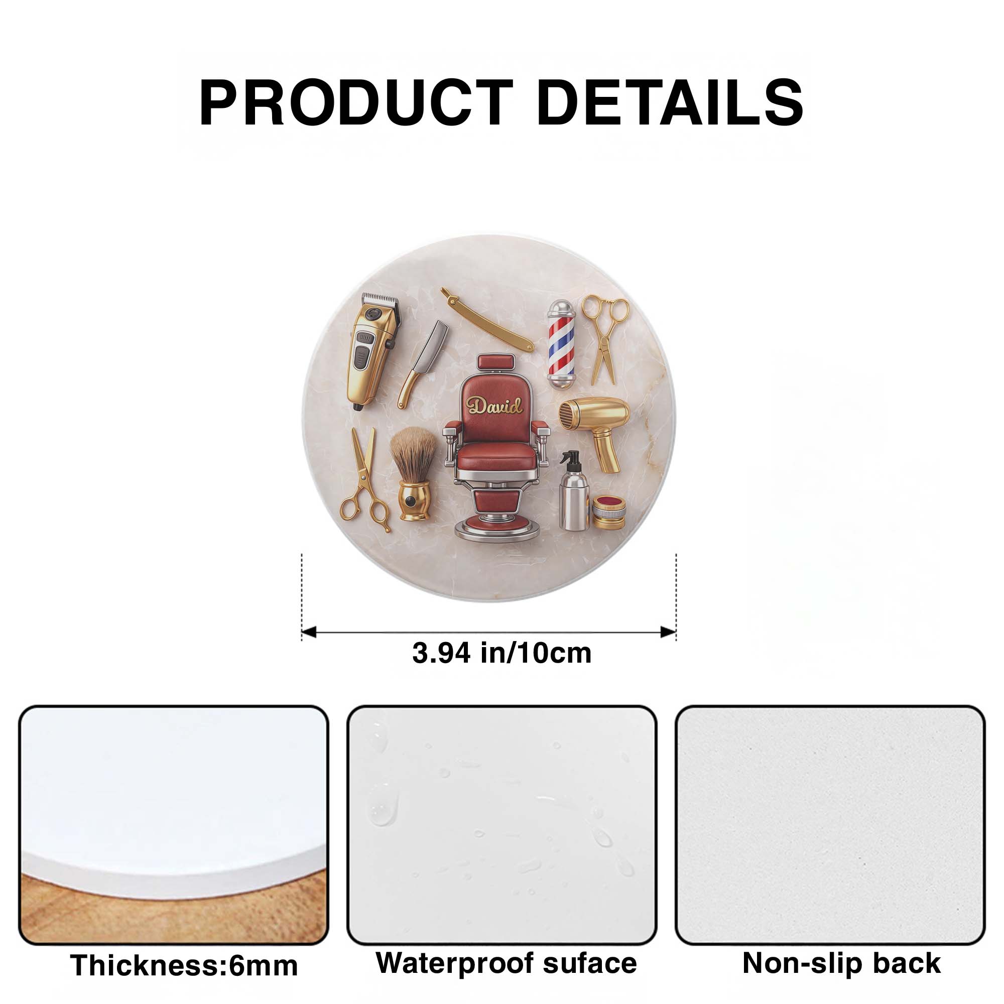 Personalized Ceramic Coaster Custom Name Gift for Dad Barber