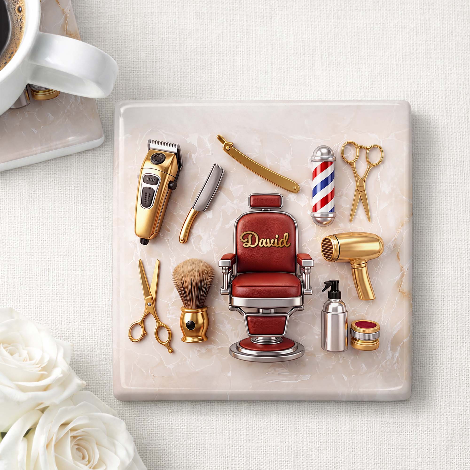Personalized Ceramic Coaster Custom Barber Chair Gift for Dad
