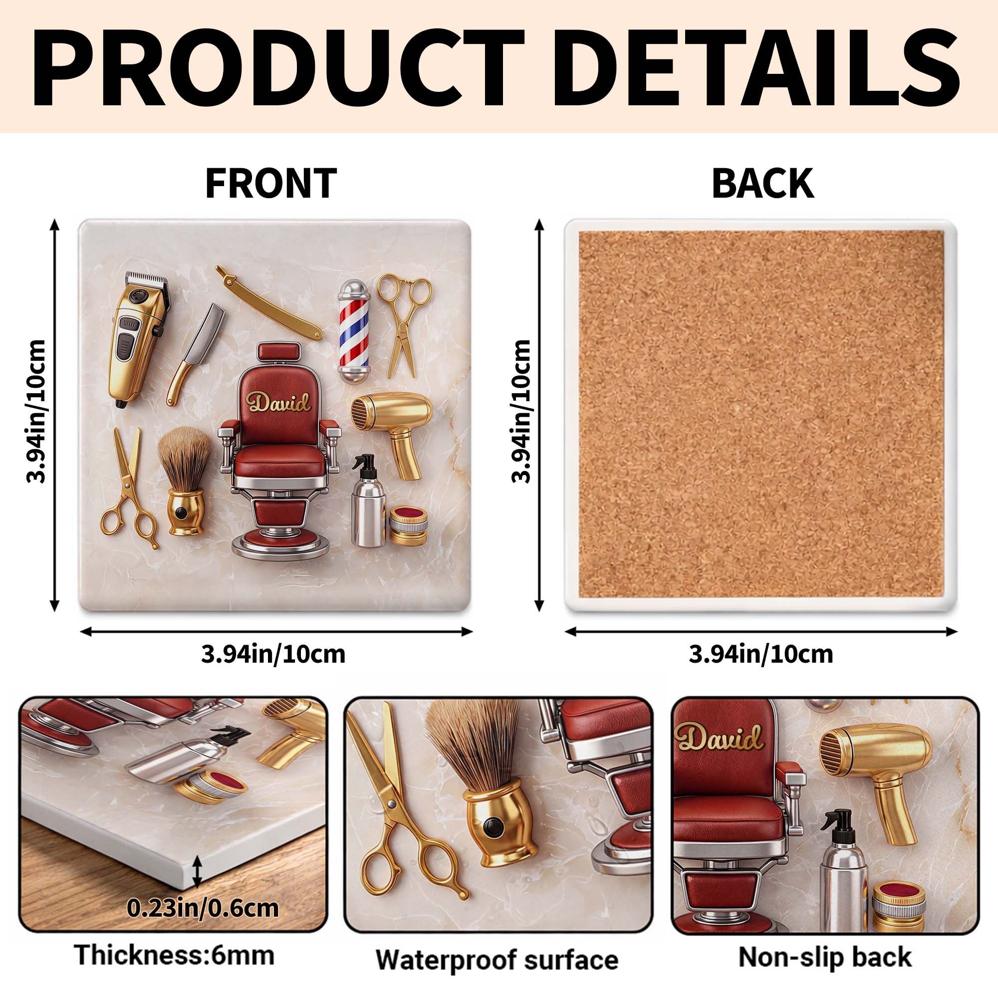 Personalized Ceramic Coaster Custom Barber Chair Gift for Dad