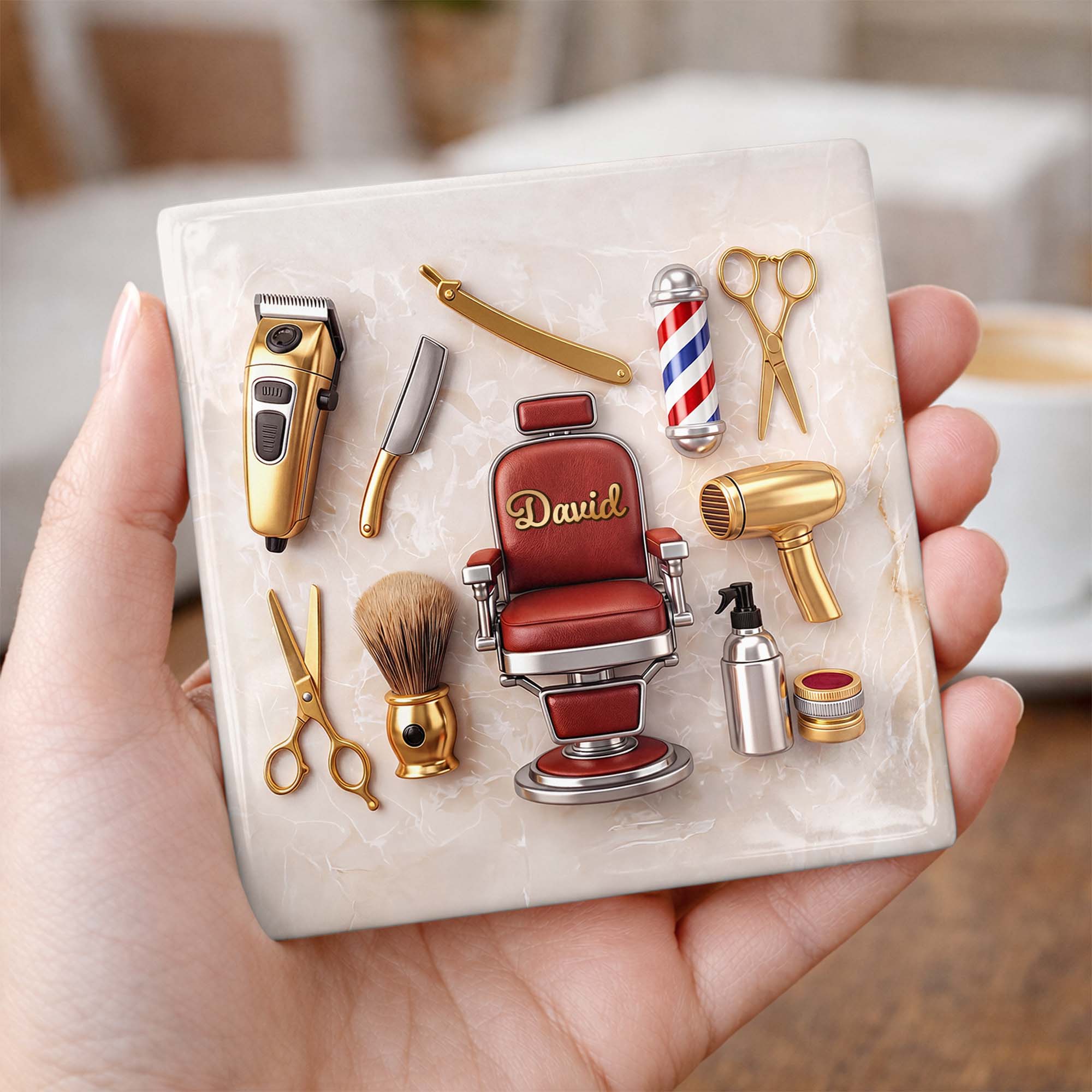 Personalized Ceramic Coaster Custom Barber Chair Gift for Dad