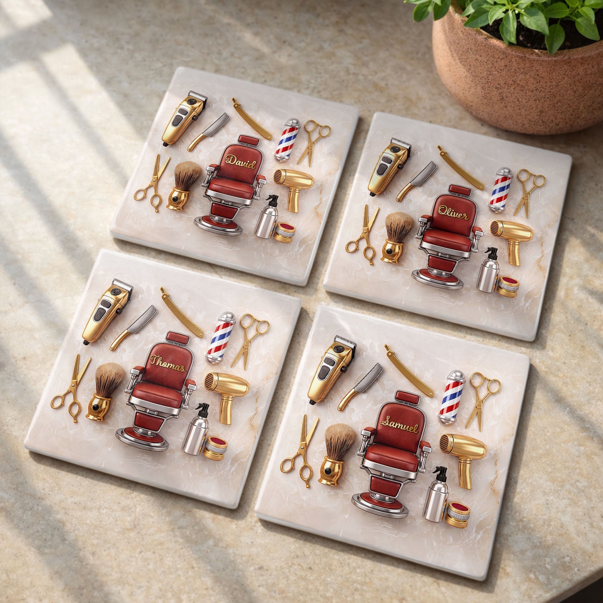 Personalized Ceramic Coaster Custom Barber Chair Gift for Dad