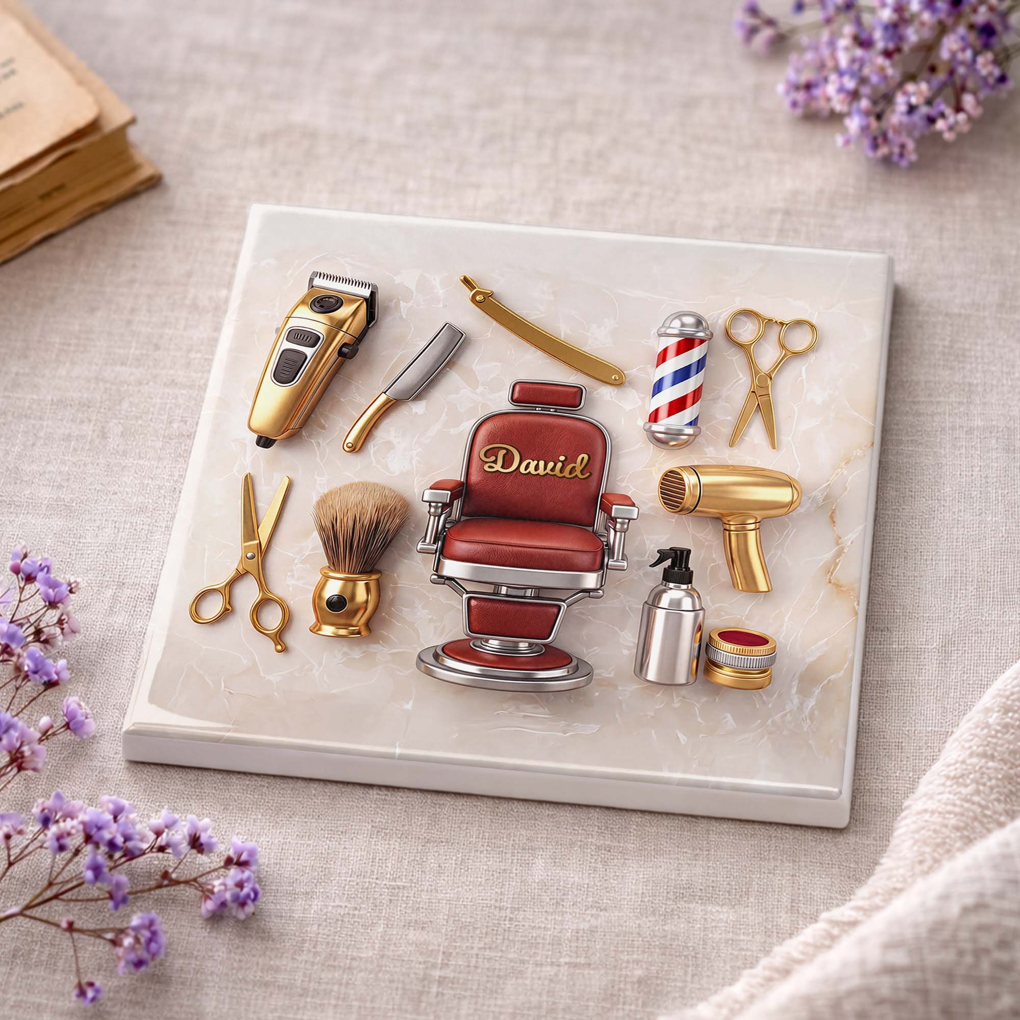 Personalized Ceramic Coaster Custom Barber Chair Gift for Dad