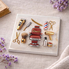 Load image into Gallery viewer, Personalized Ceramic Coaster Custom Barber Chair Gift for Dad
