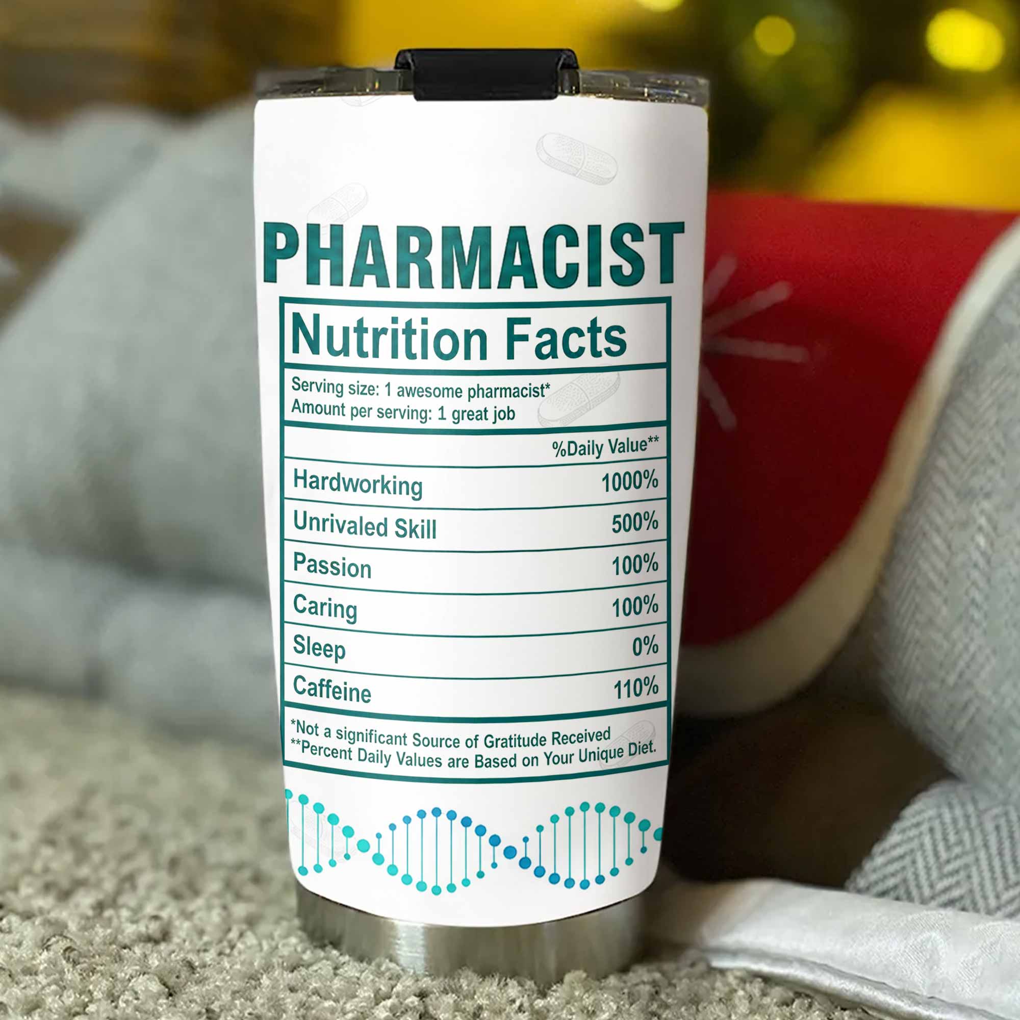 Personalized Nutrition Facts Stainless Steel Tumbler for Pharmacists - Custom 20oz/30oz Gift