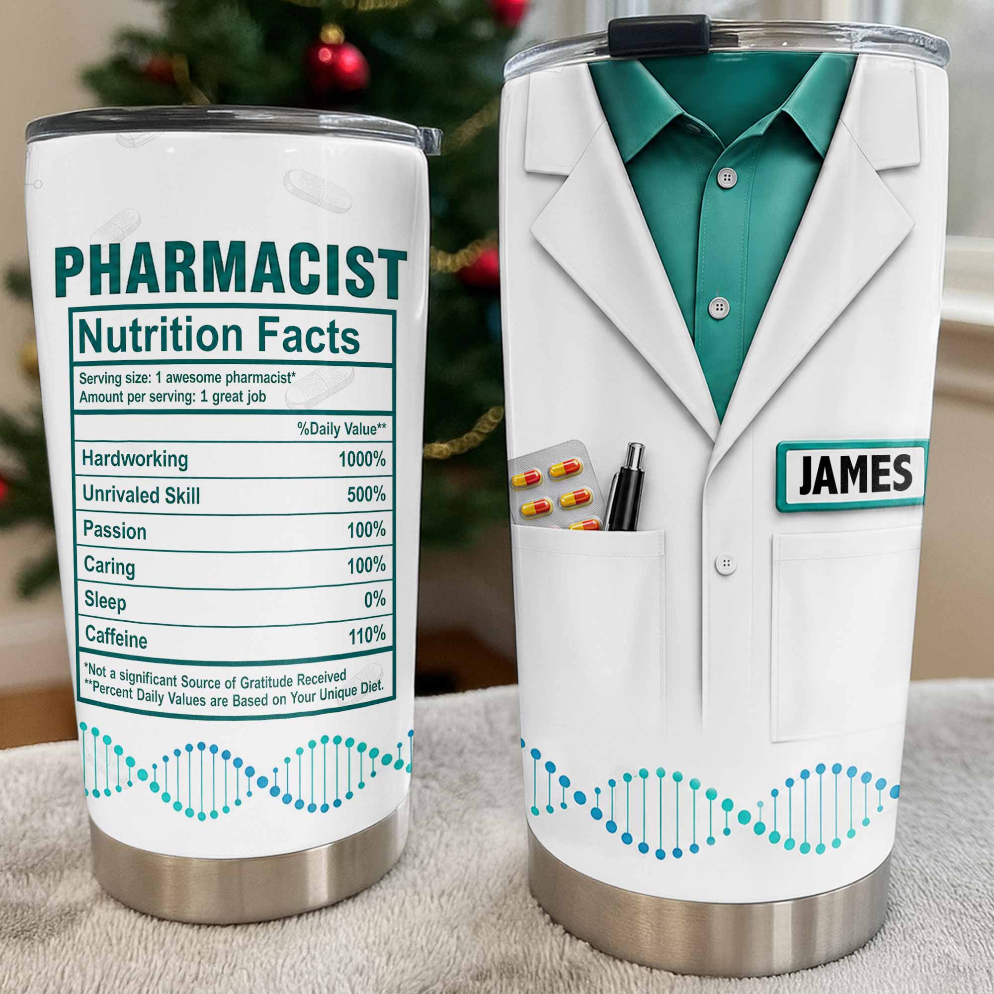 Personalized Nutrition Facts Stainless Steel Tumbler for Pharmacists - Custom 20oz/30oz Gift