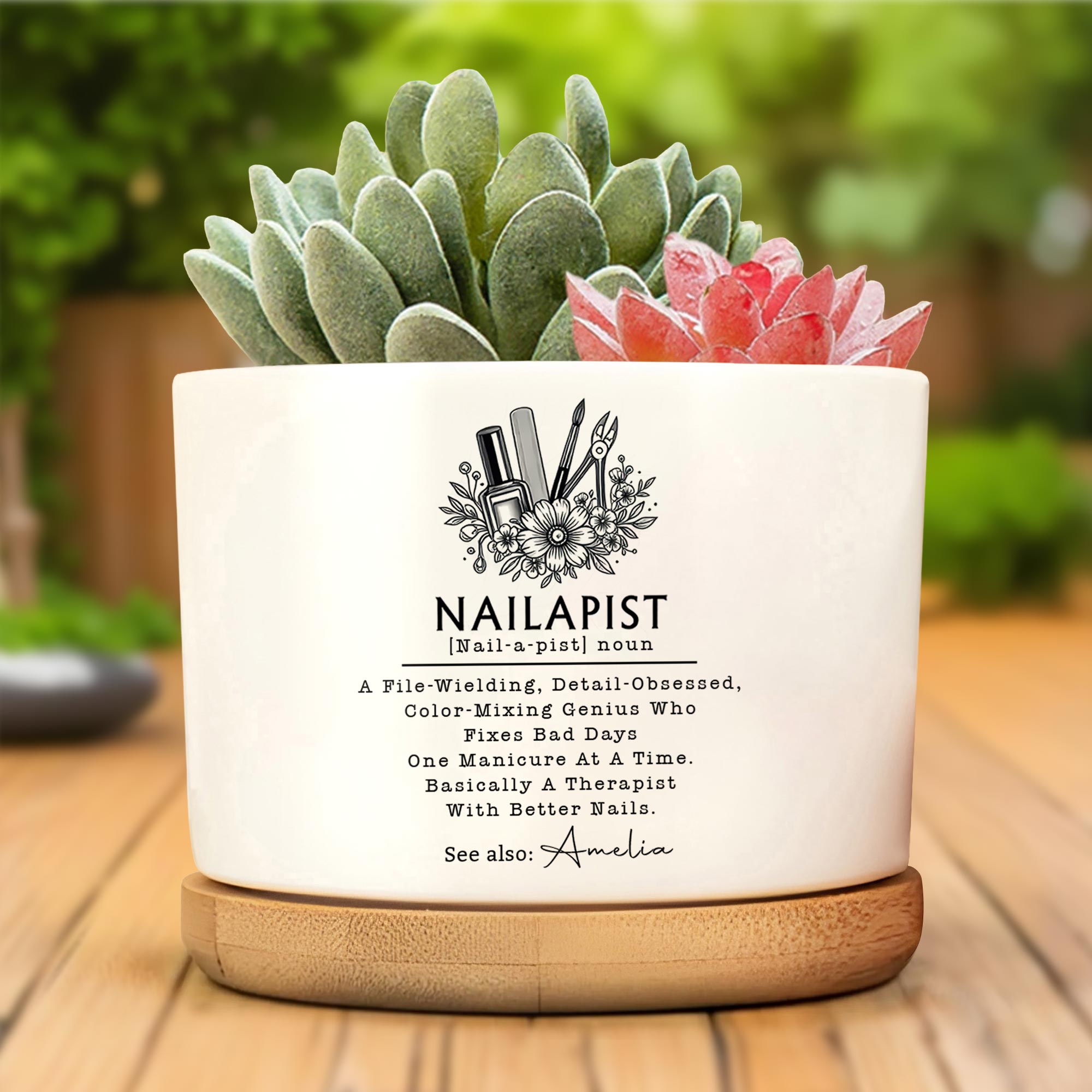 Personalized Ceramic Plant Pot Custom Name Gift for Nail Artist