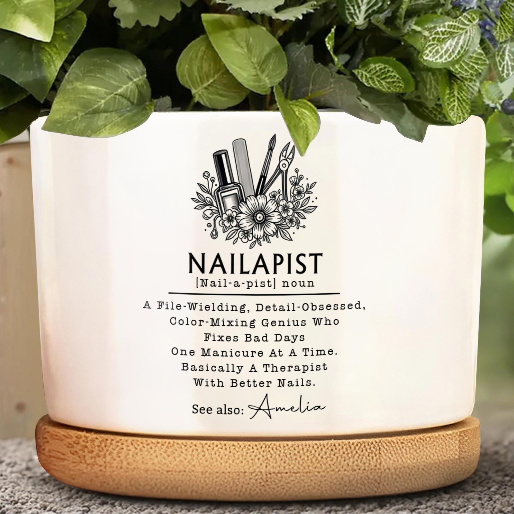Personalized Ceramic Plant Pot Custom Name Gift for Nail Artist