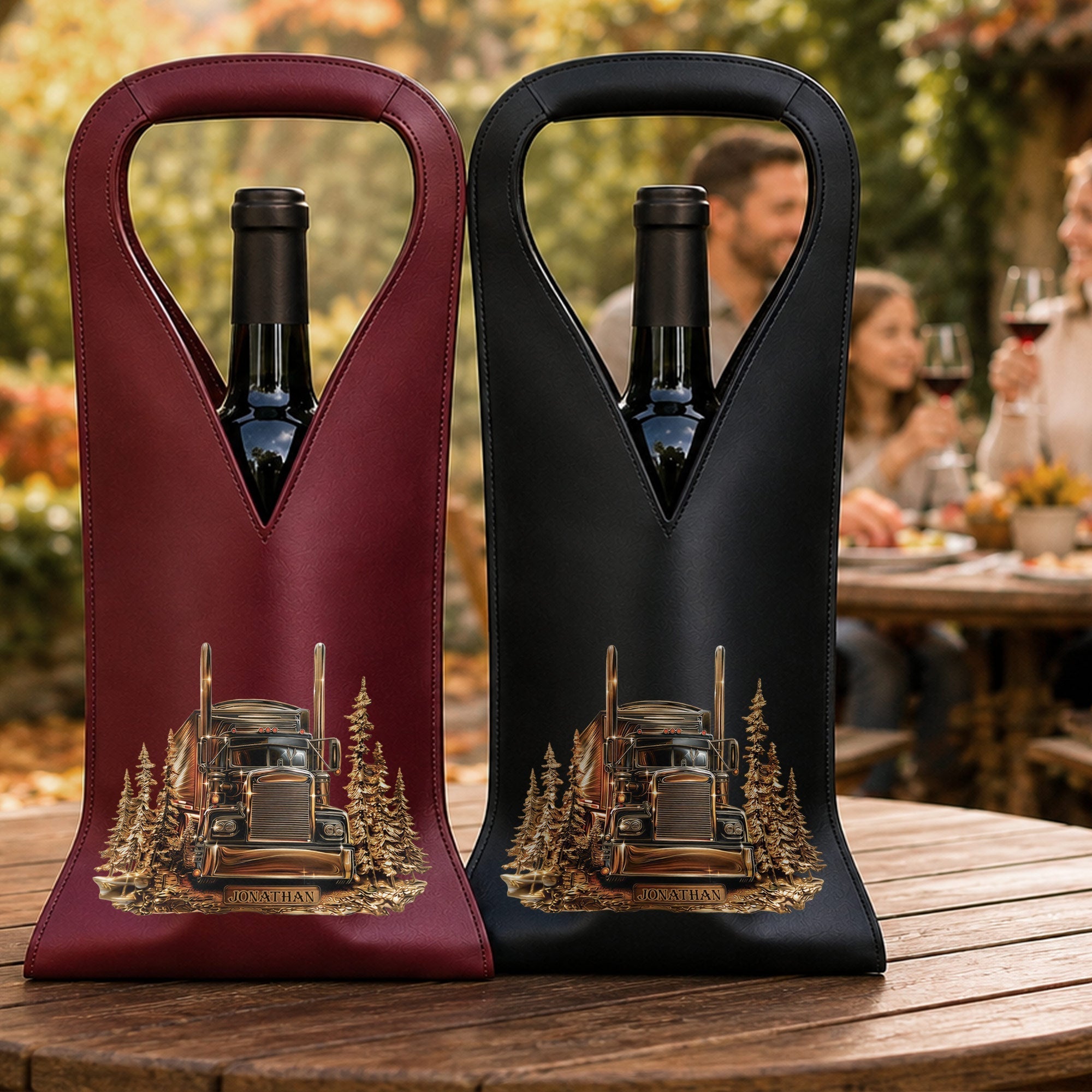 Personalized Leather Wine Bag Custom Name for Truck Driver Gift