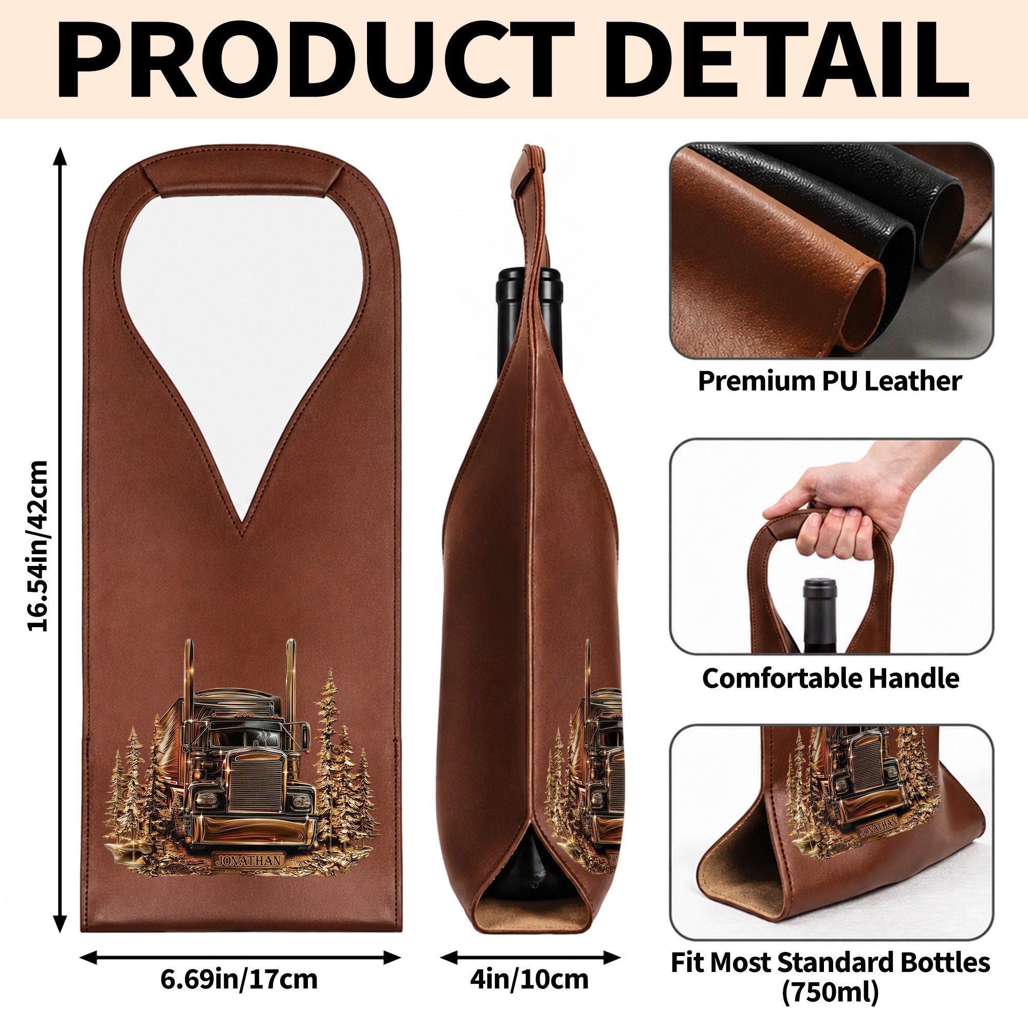 Personalized Leather Wine Bag Custom Name for Truck Driver Gift