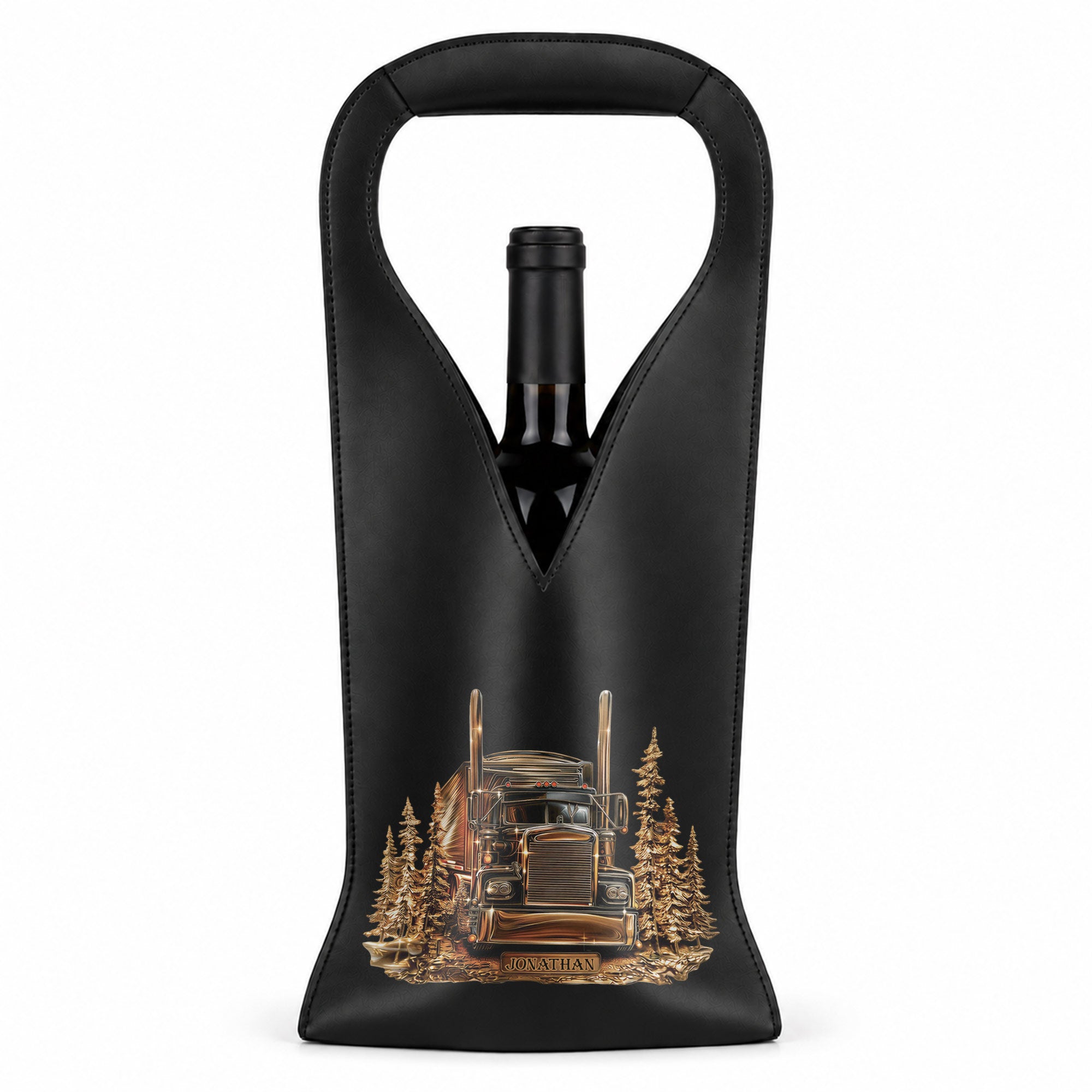 Personalized Leather Wine Bag Custom Name for Truck Driver Gift