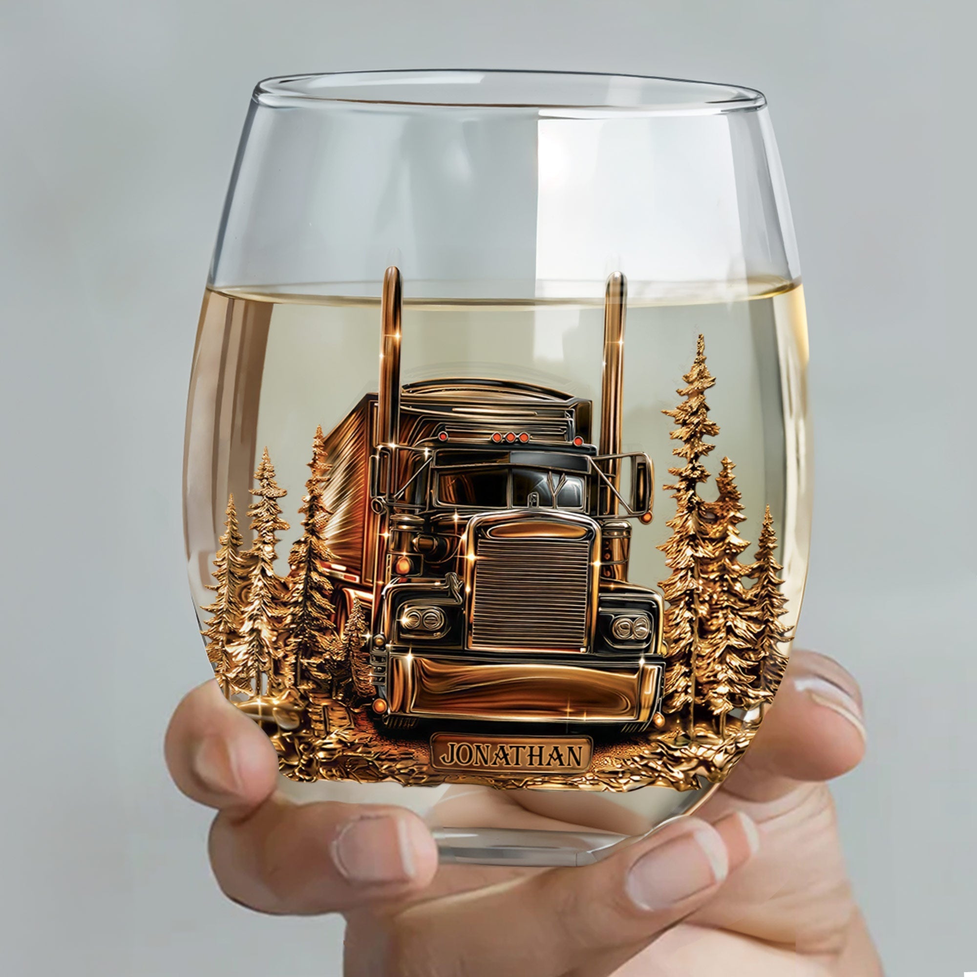Personalized Stemless Wine Glass Custom Name Truck Driver Gift