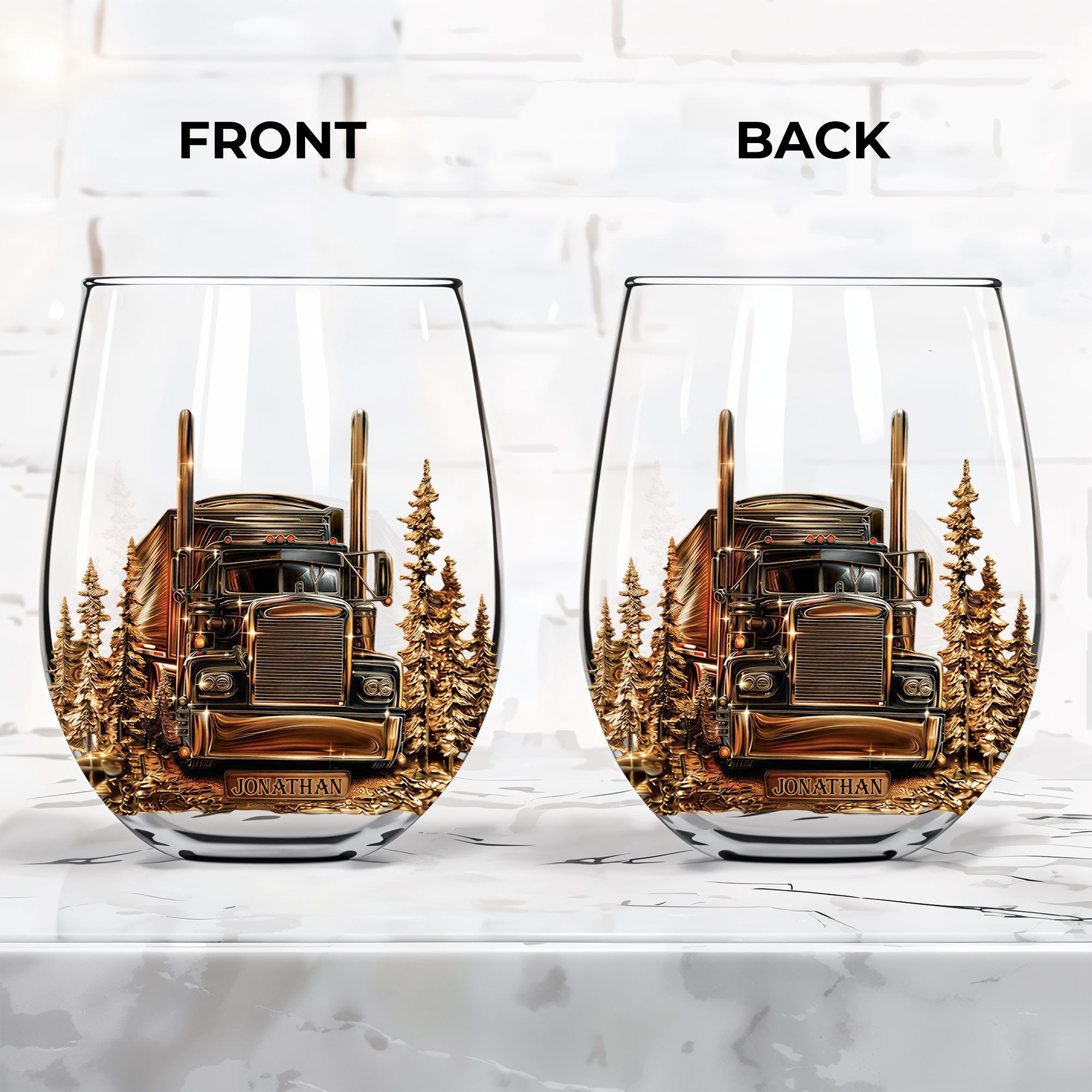 Personalized Stemless Wine Glass Custom Name Truck Driver Gift