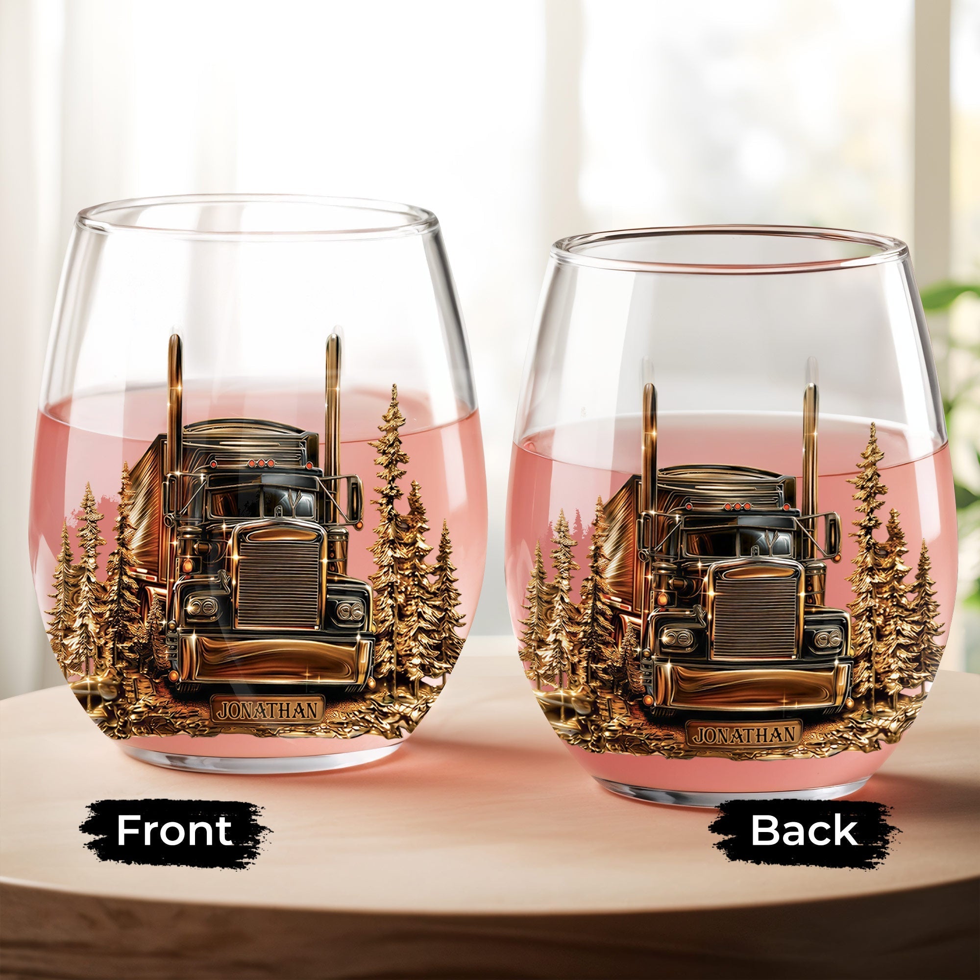 Personalized Stemless Wine Glass Custom Name Truck Driver Gift