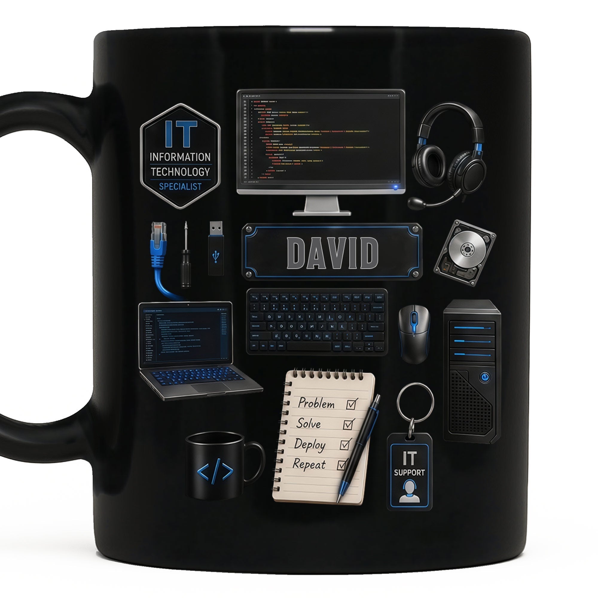 Personalized Black Mug Custom Quote for IT Specialist Gift