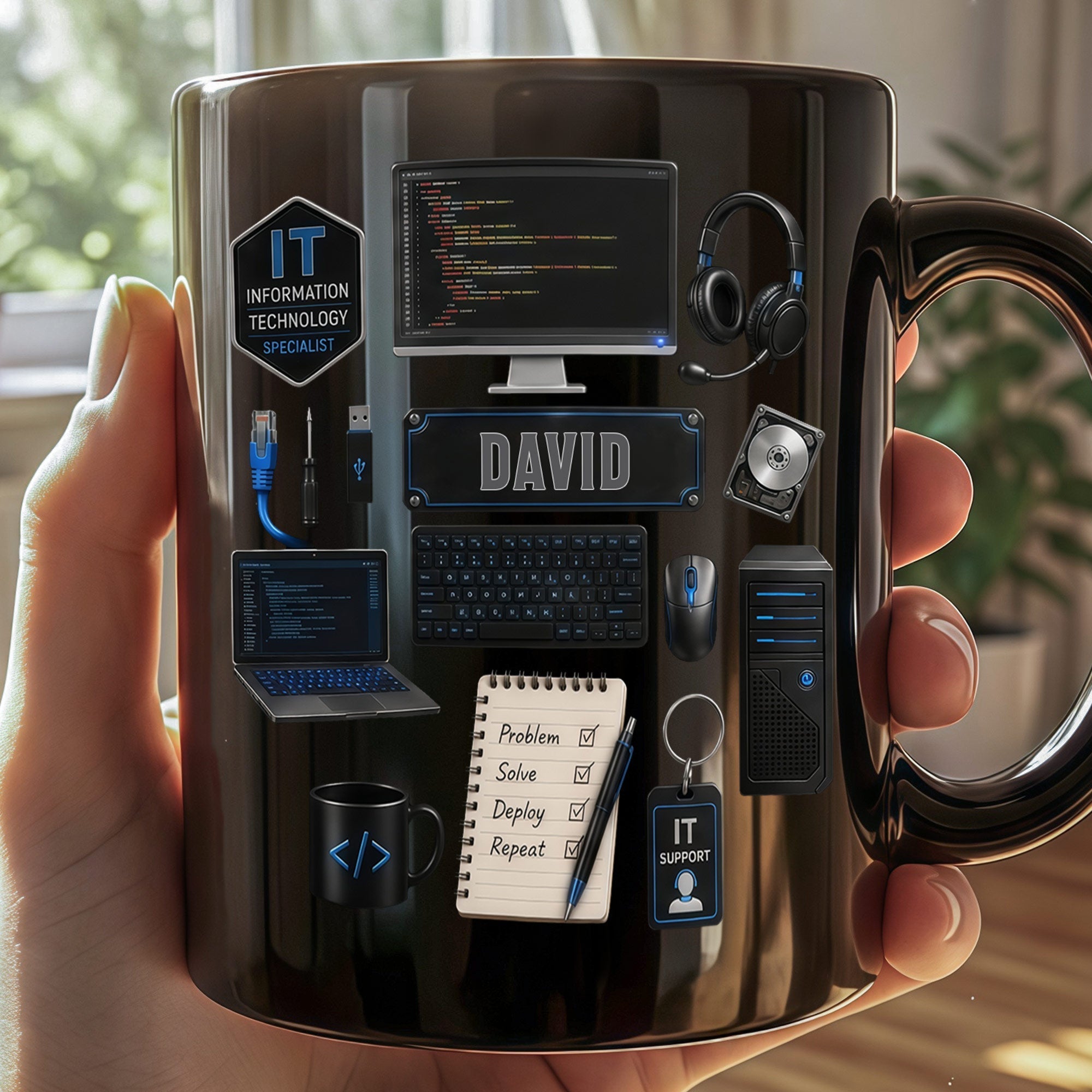 Personalized Black Mug Custom Quote for IT Specialist Gift