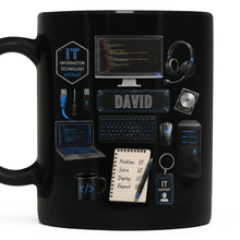Load image into Gallery viewer, Personalized Black Mug Custom Quote for IT Specialist Gift
