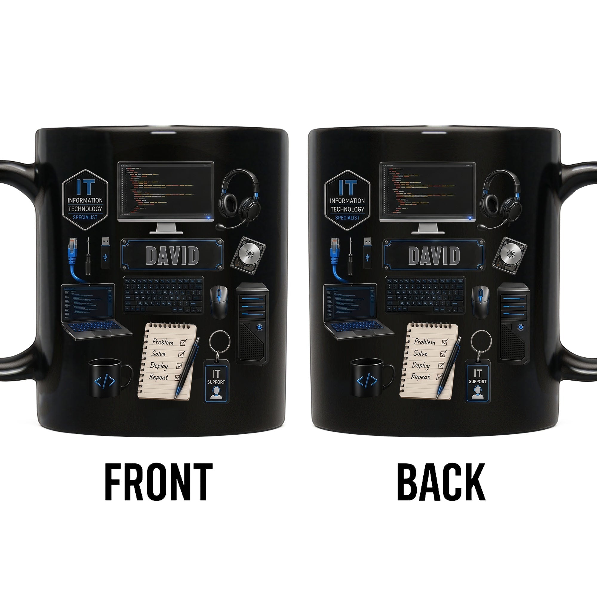 Personalized Black Mug Custom Quote for IT Specialist Gift