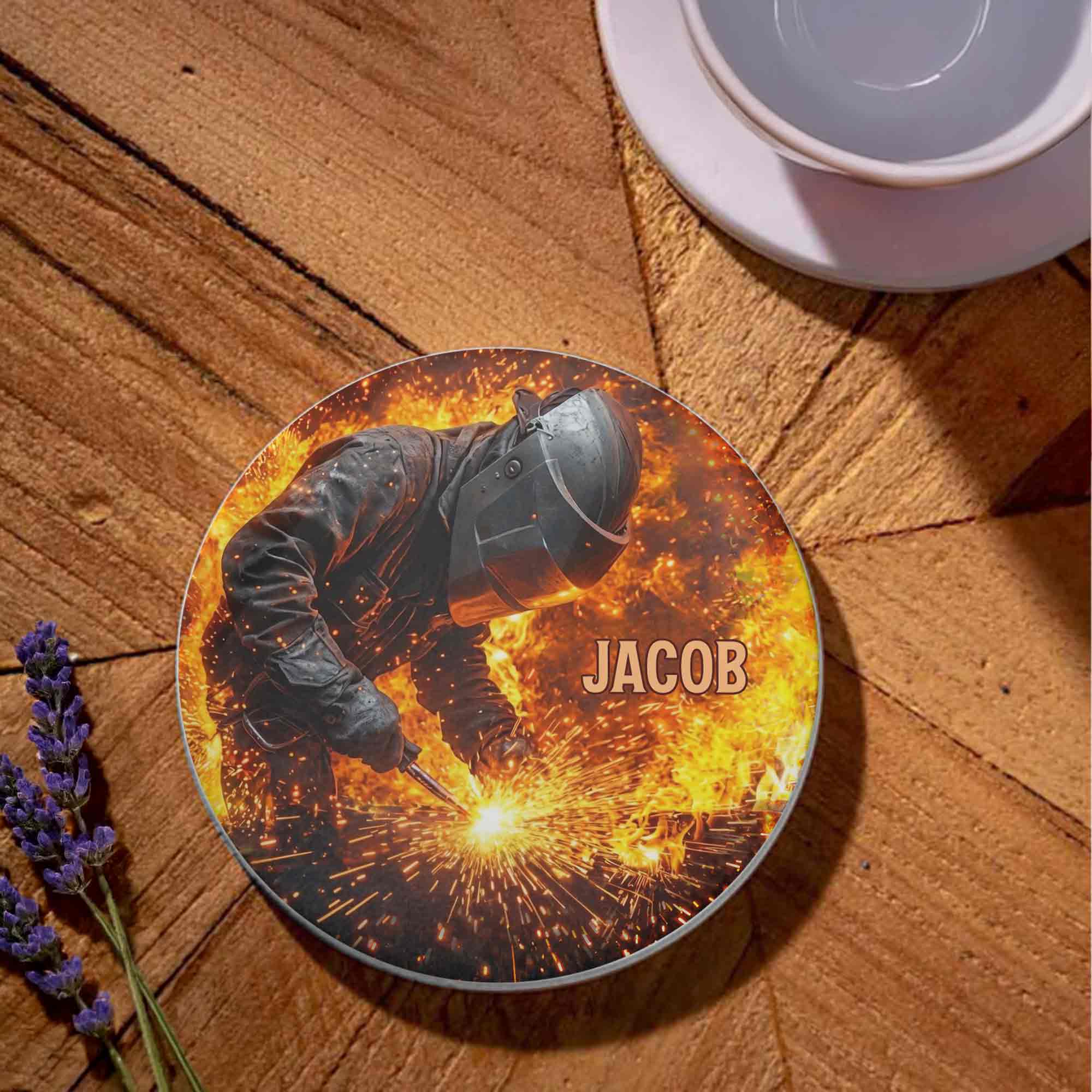Personalized Ceramic Coaster Custom Name Gift for Dad