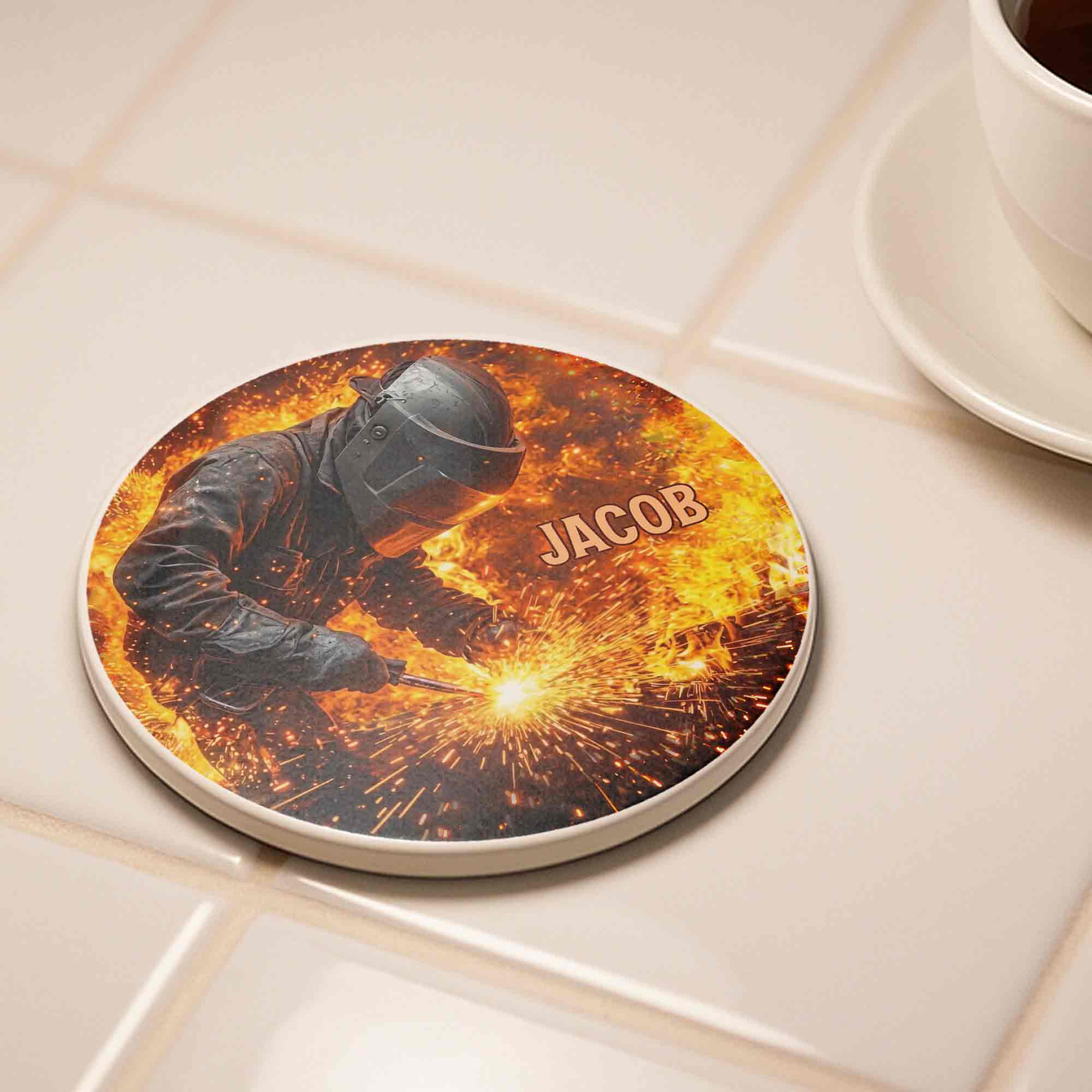 Personalized Ceramic Coaster Custom Name Gift for Dad