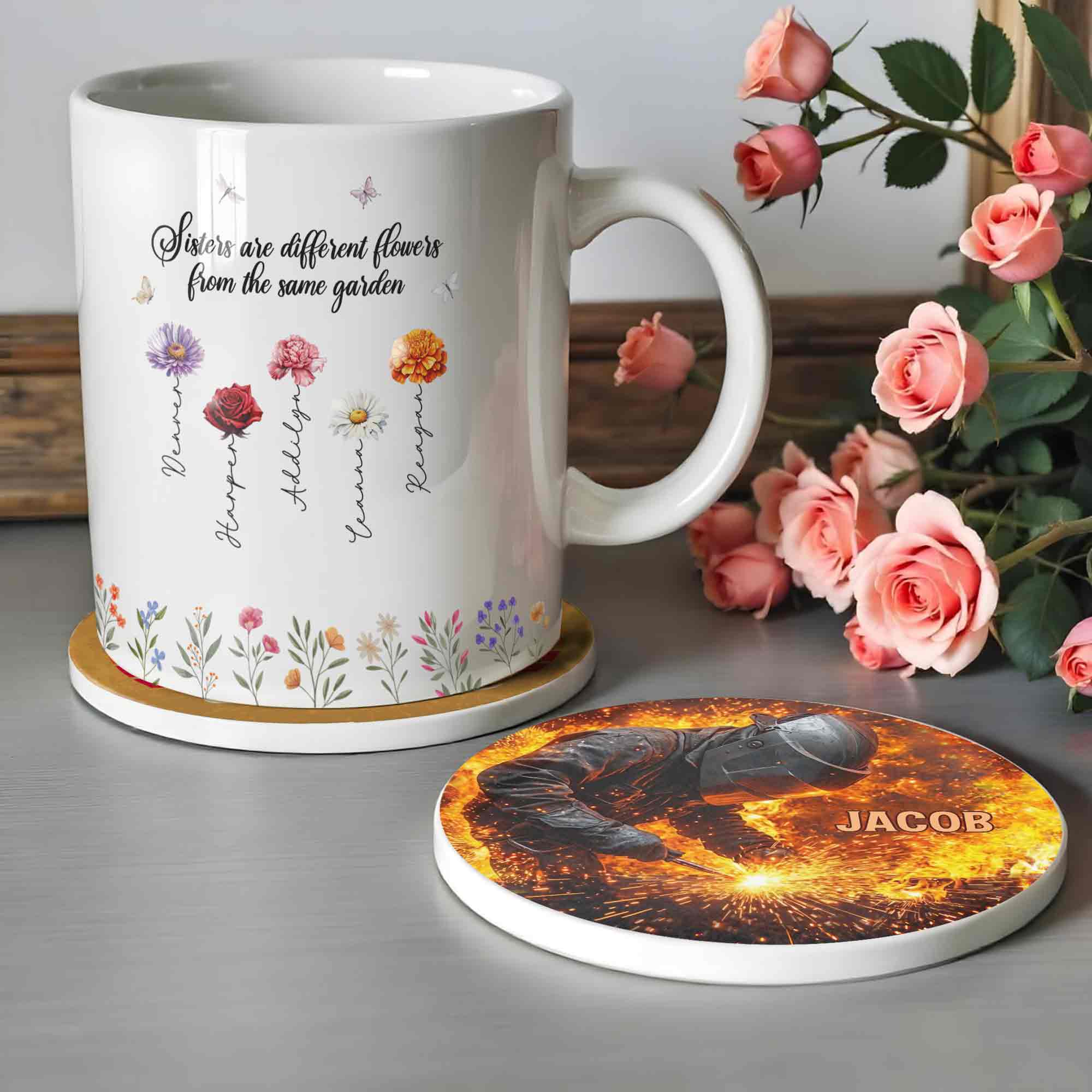 Personalized Ceramic Coaster Custom Name Gift for Dad