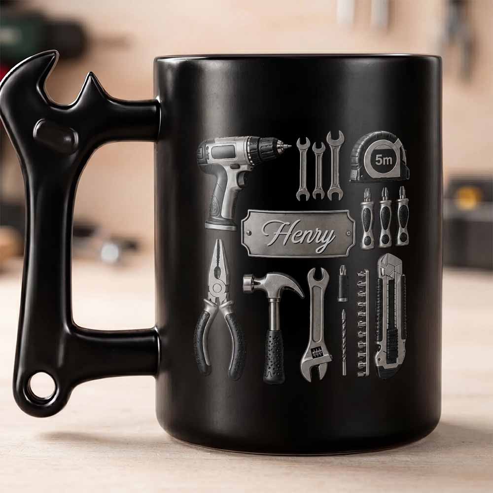 Personalized Wrench Handle Coffee Mug Custom Name Gift for Dad